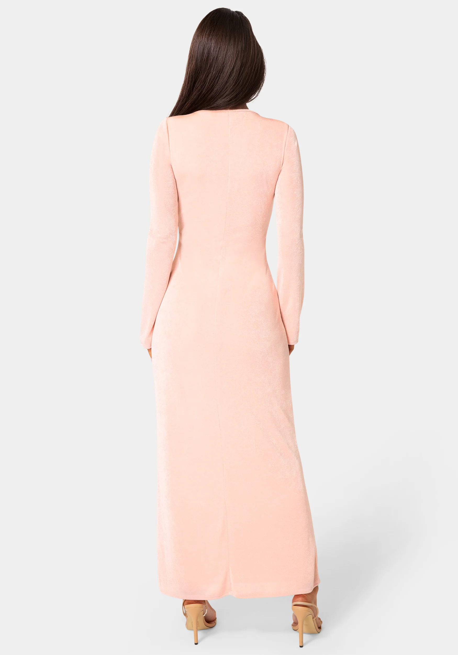 Long Sleeve Open Neck Slinky Maxi Dress - Image 3