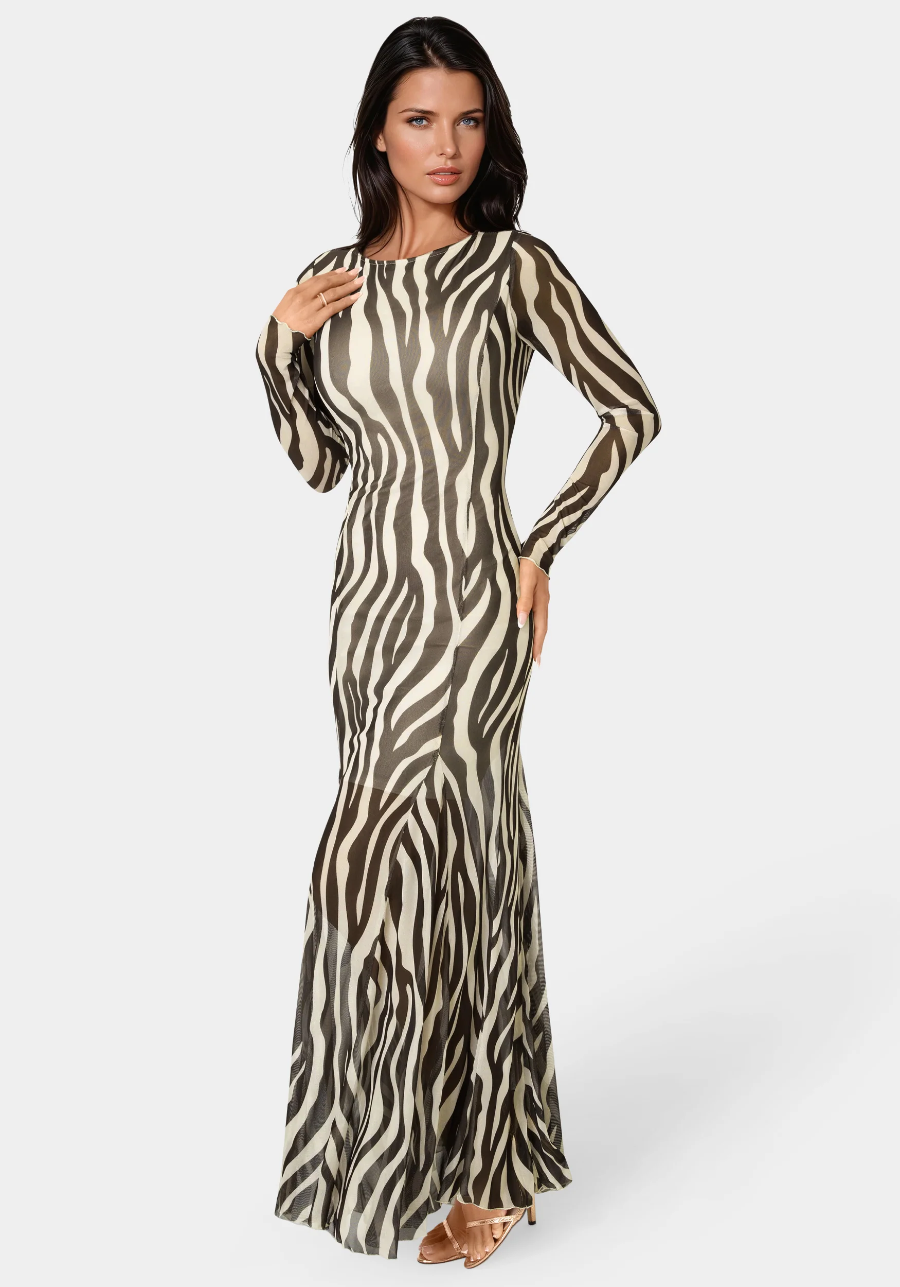 Long Sleeve Powermesh Dress - Image 2