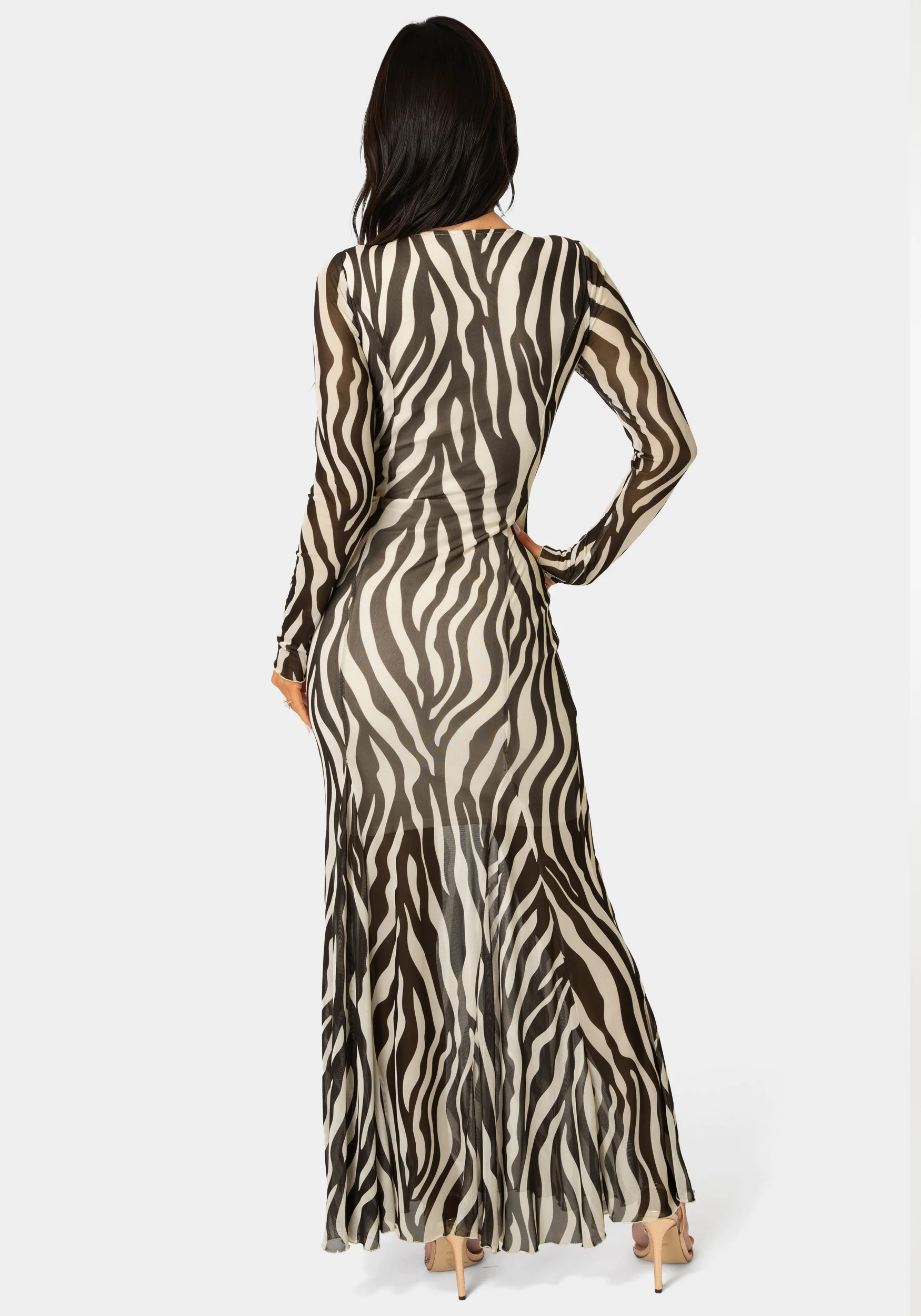 Long Sleeve Powermesh Dress - Image 3
