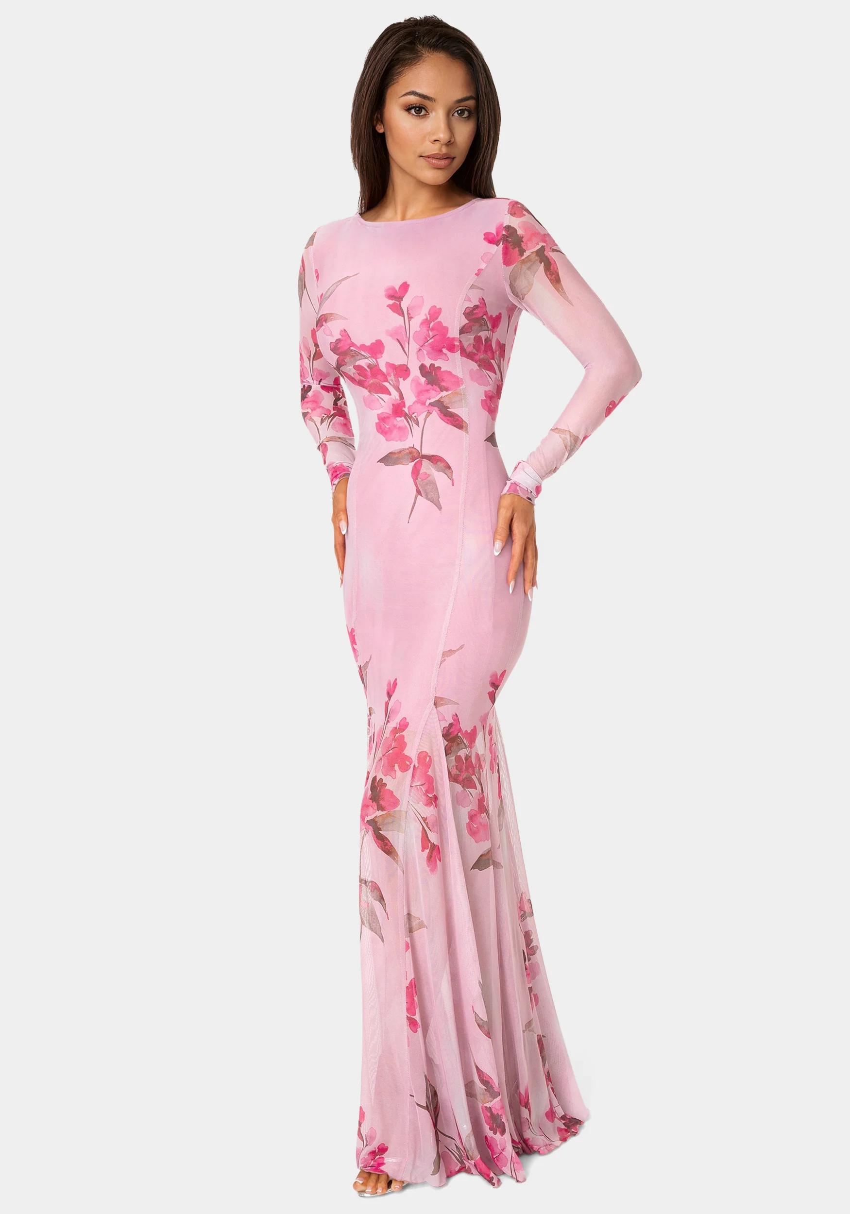 Long Sleeve Powermesh Dress - Image 2