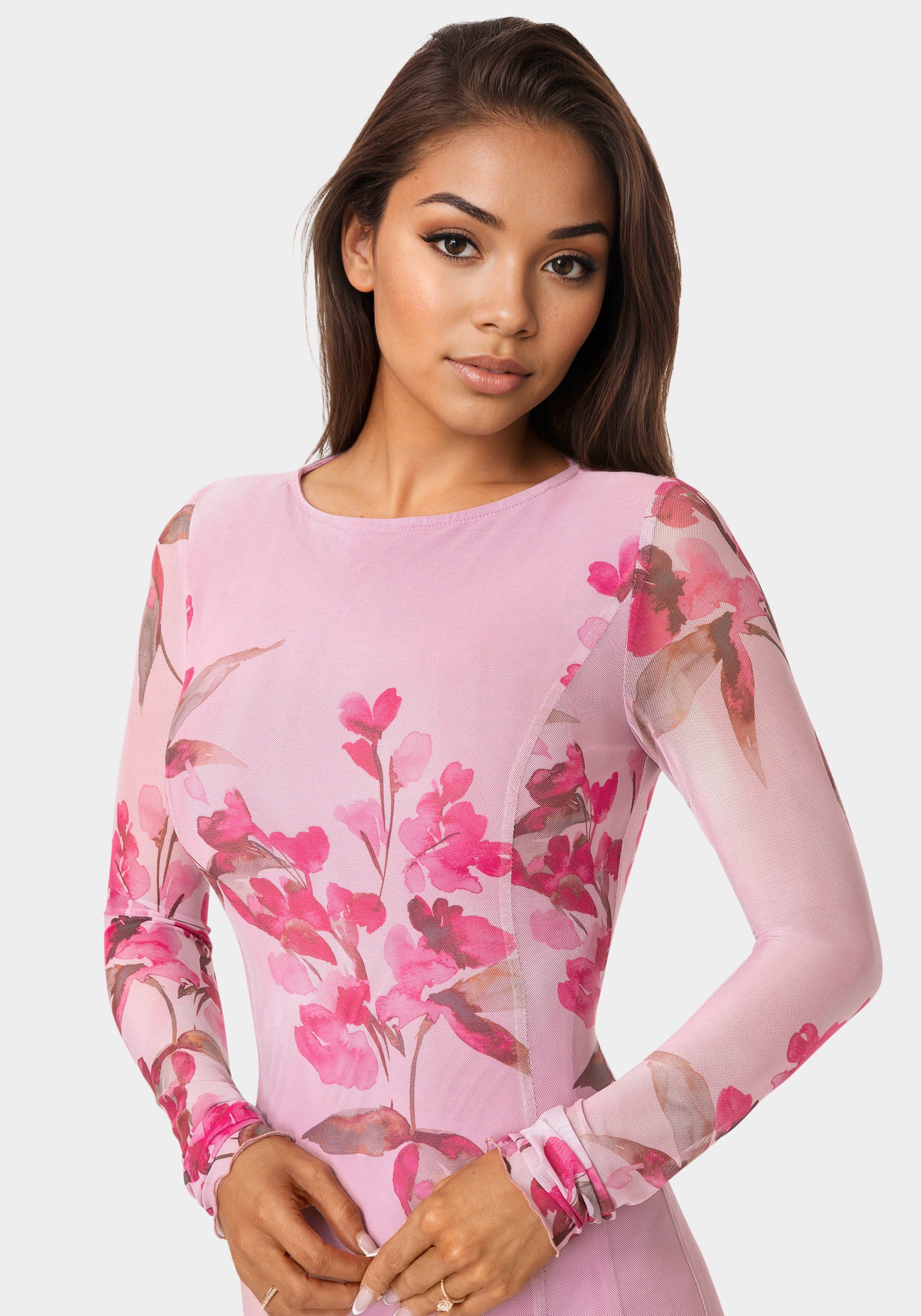 Long Sleeve Powermesh Dress - Image 4