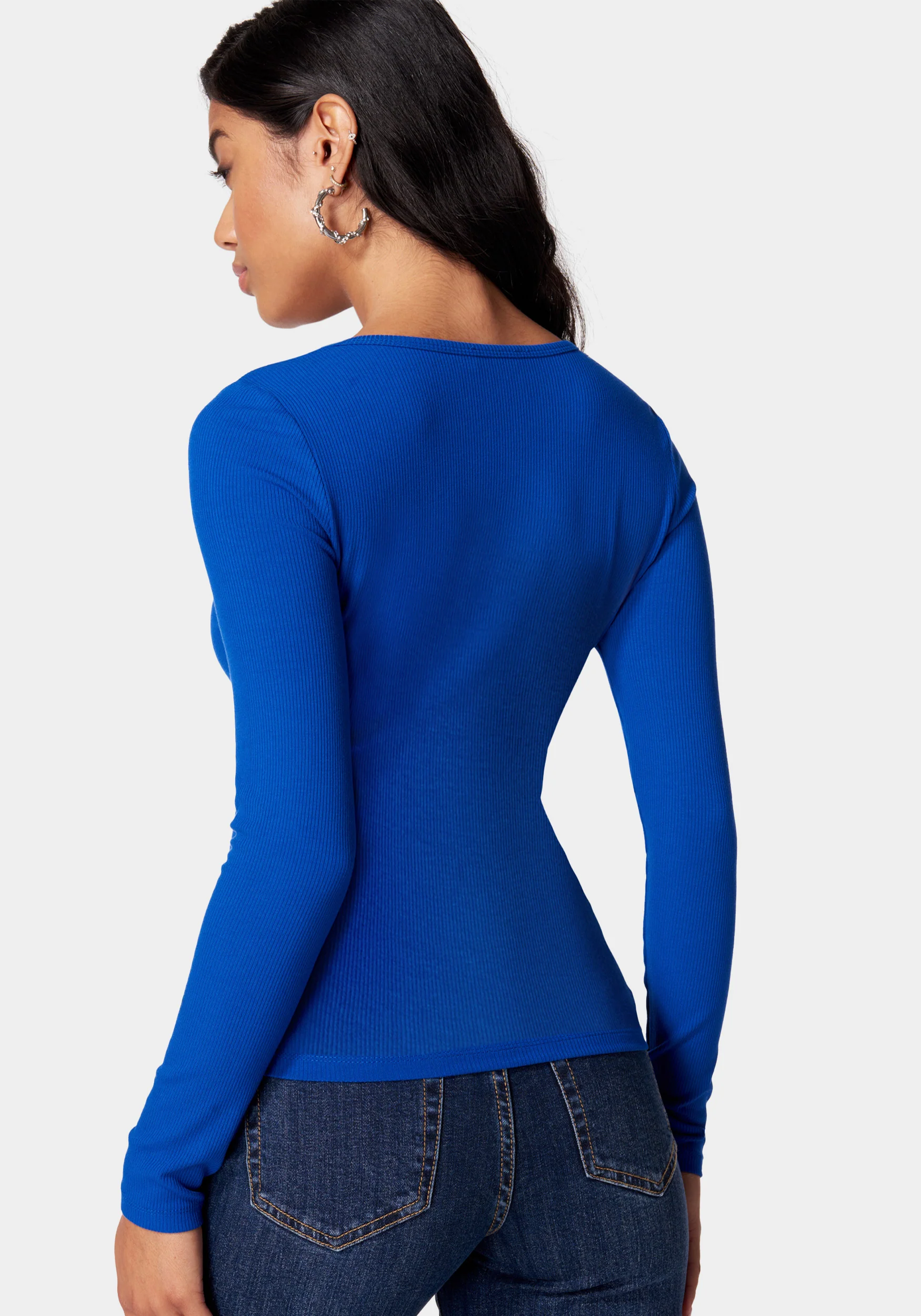 Long Sleeve Scoop Neck Bebe Logo Rib Top - Image 3