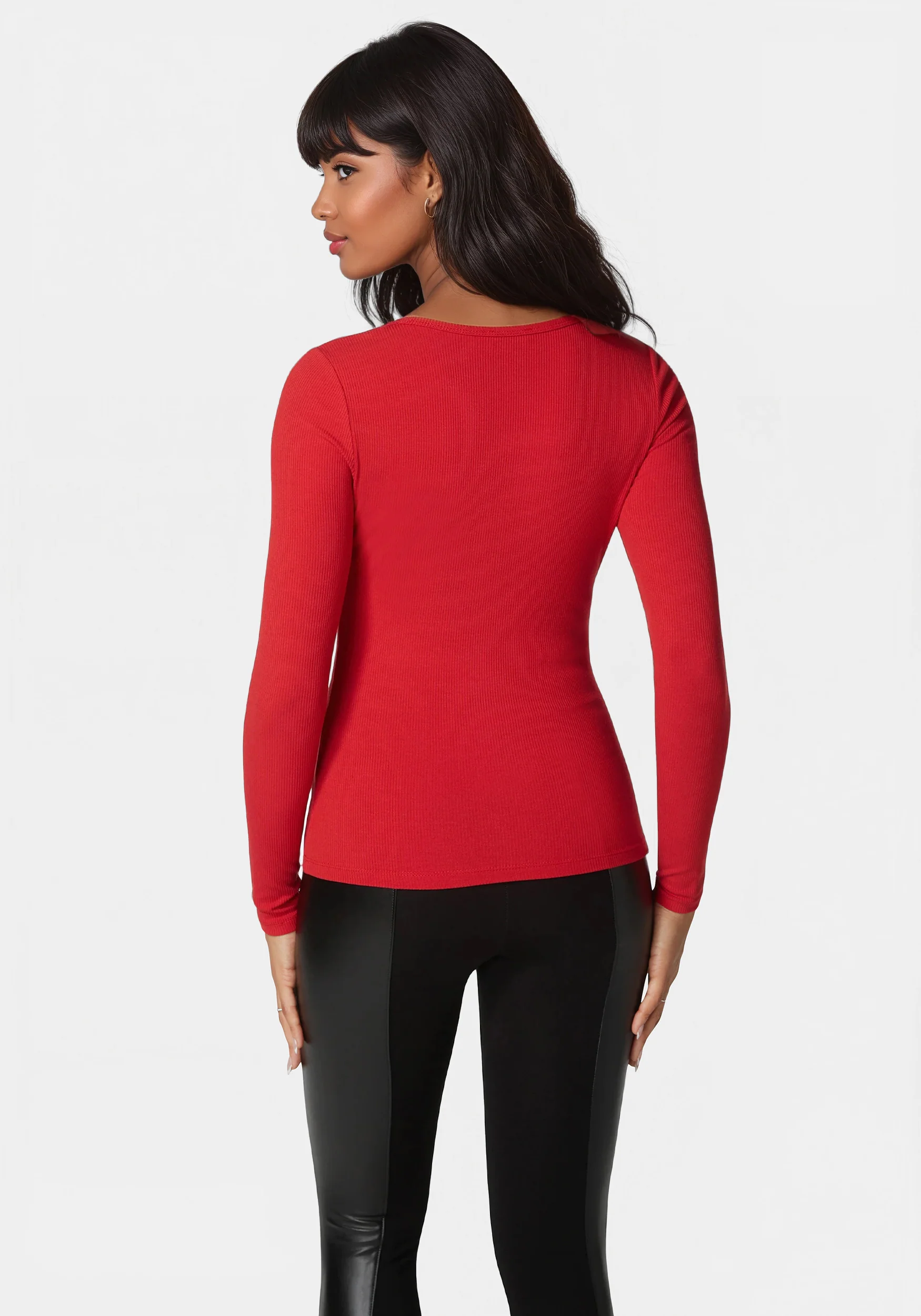 Long Sleeve Scoop Neck Bebe Logo Rib Top - Image 4