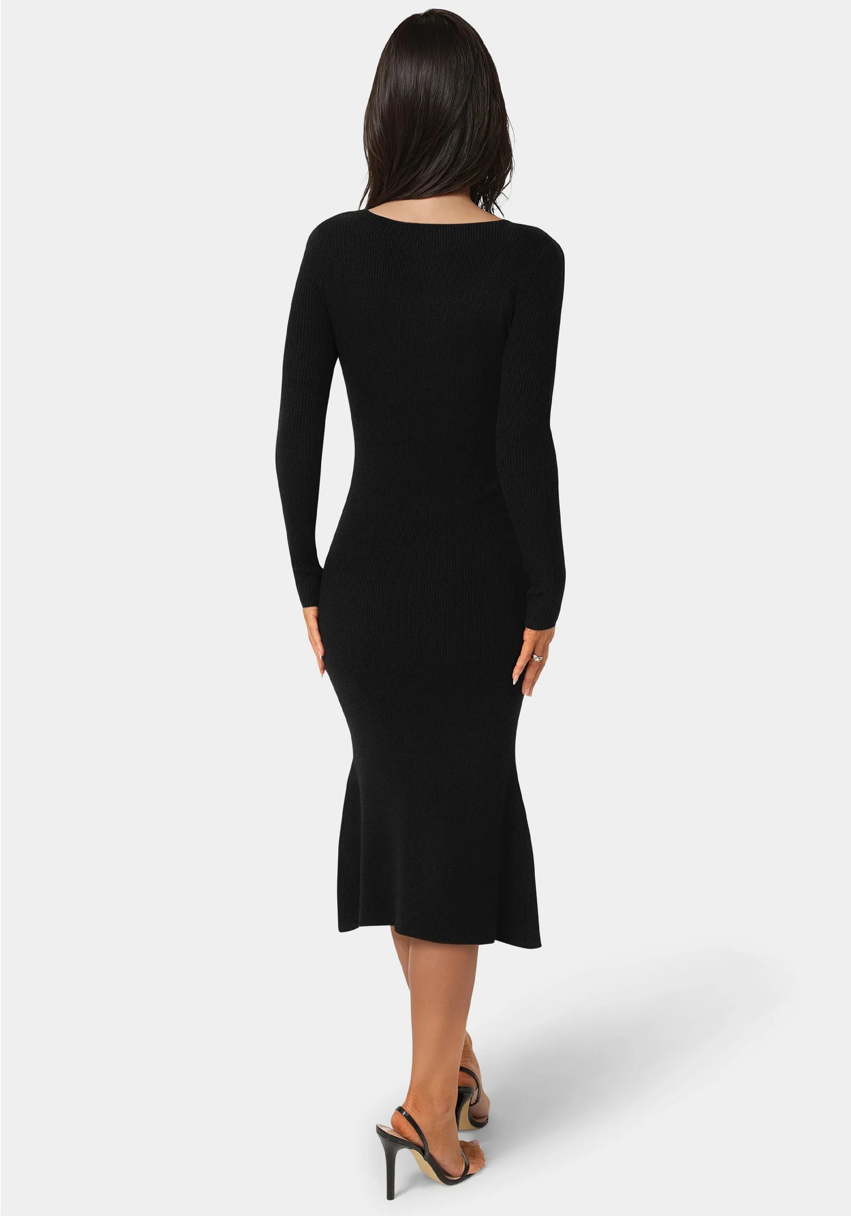 Long Sleeve Scoop Neck Sweater Midi Dress - Image 3