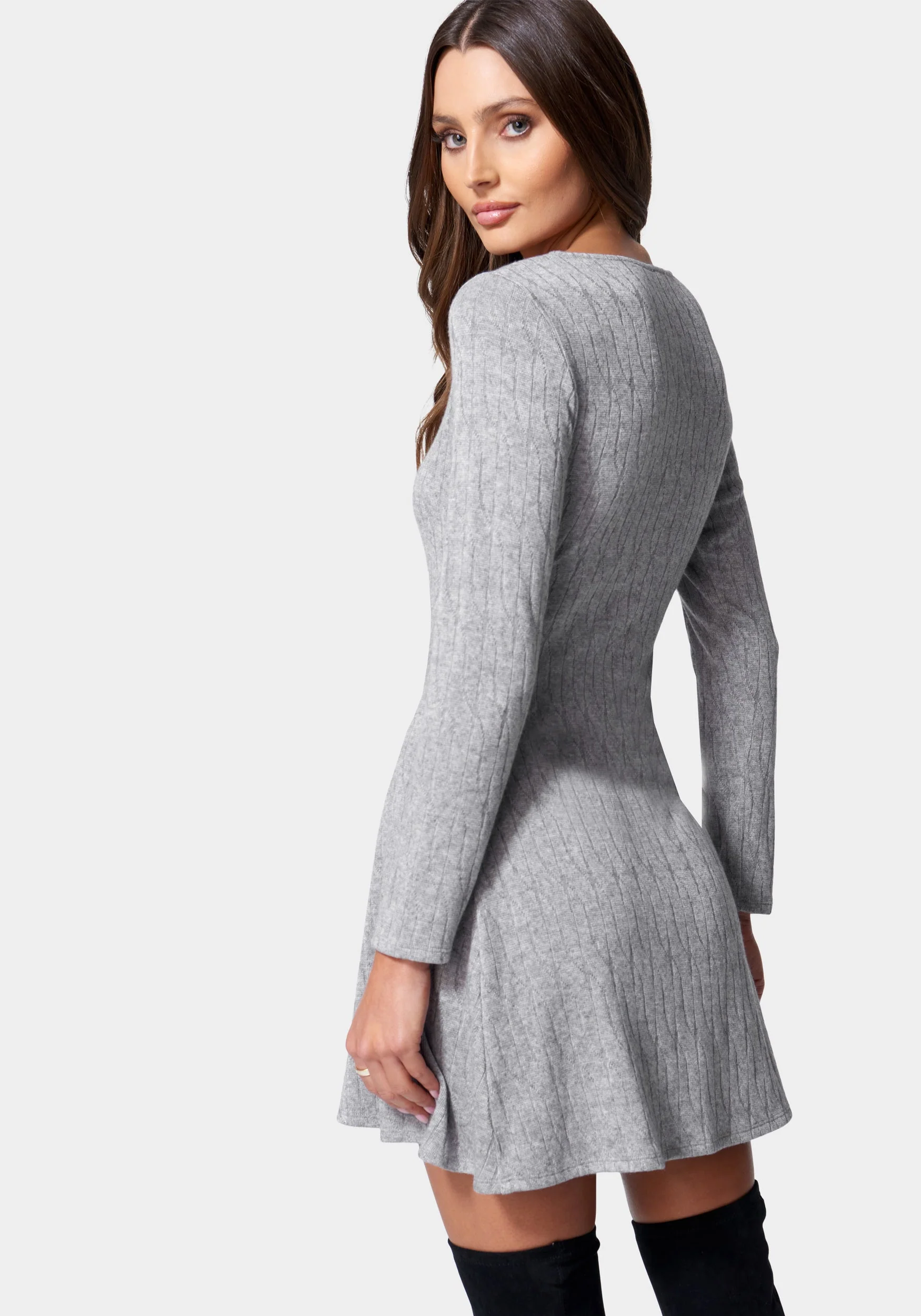 Long Sleeve Square Neck Rib Dress - Image 3