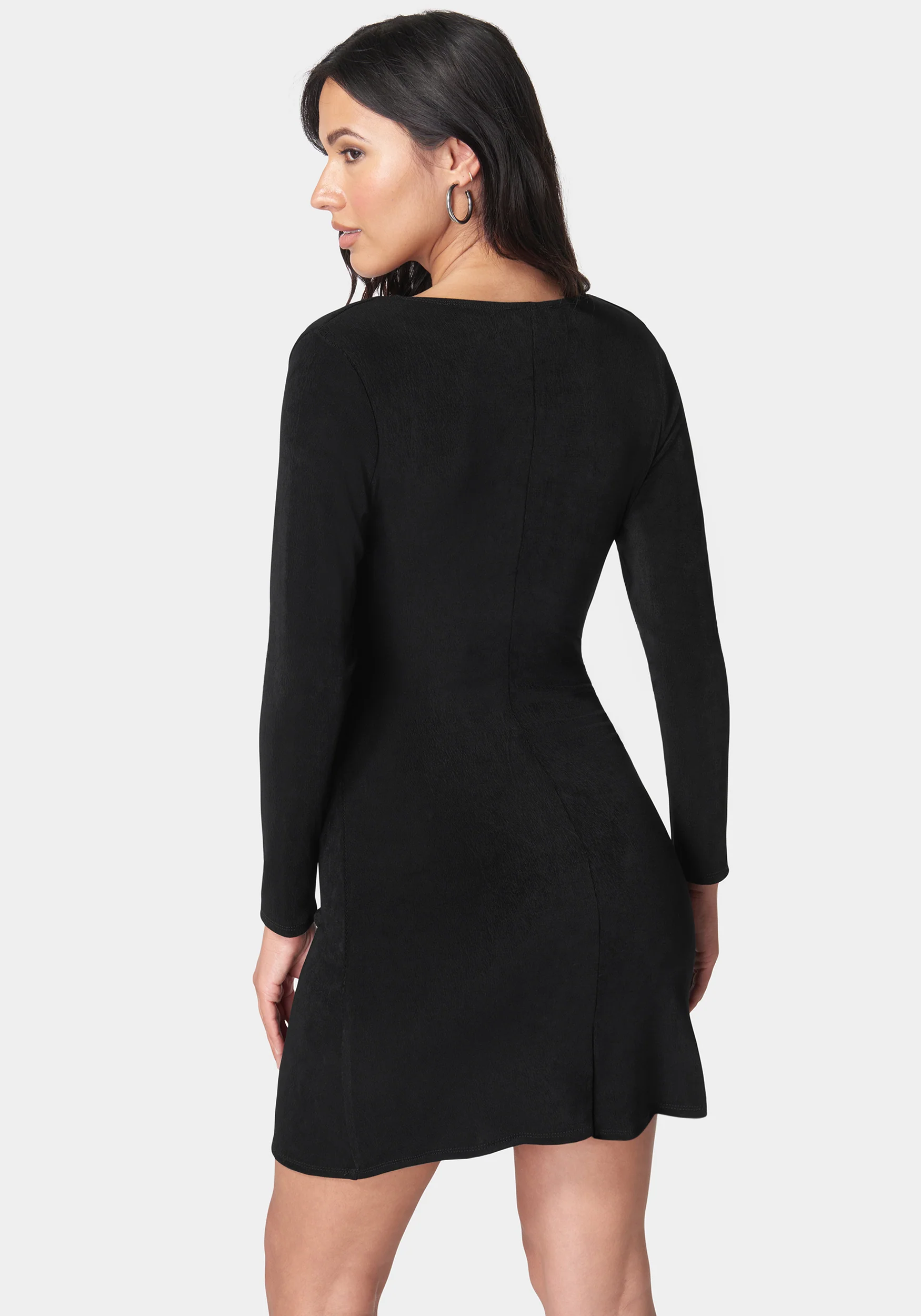 Long Sleeve Tie Front Slinky Dress - Image 3