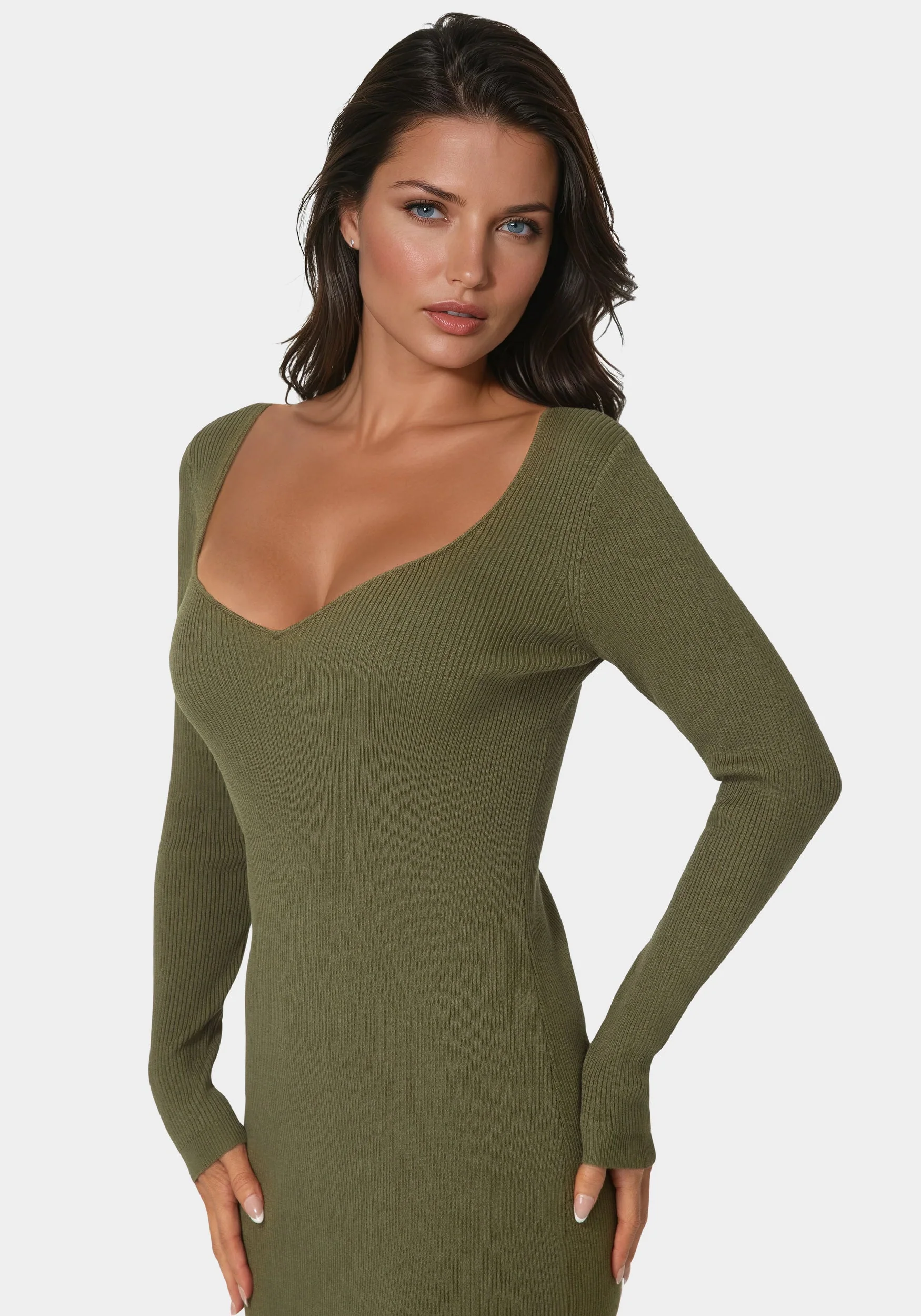 Long Sleeve V-Neck Midi Sweater Dress - Image 4