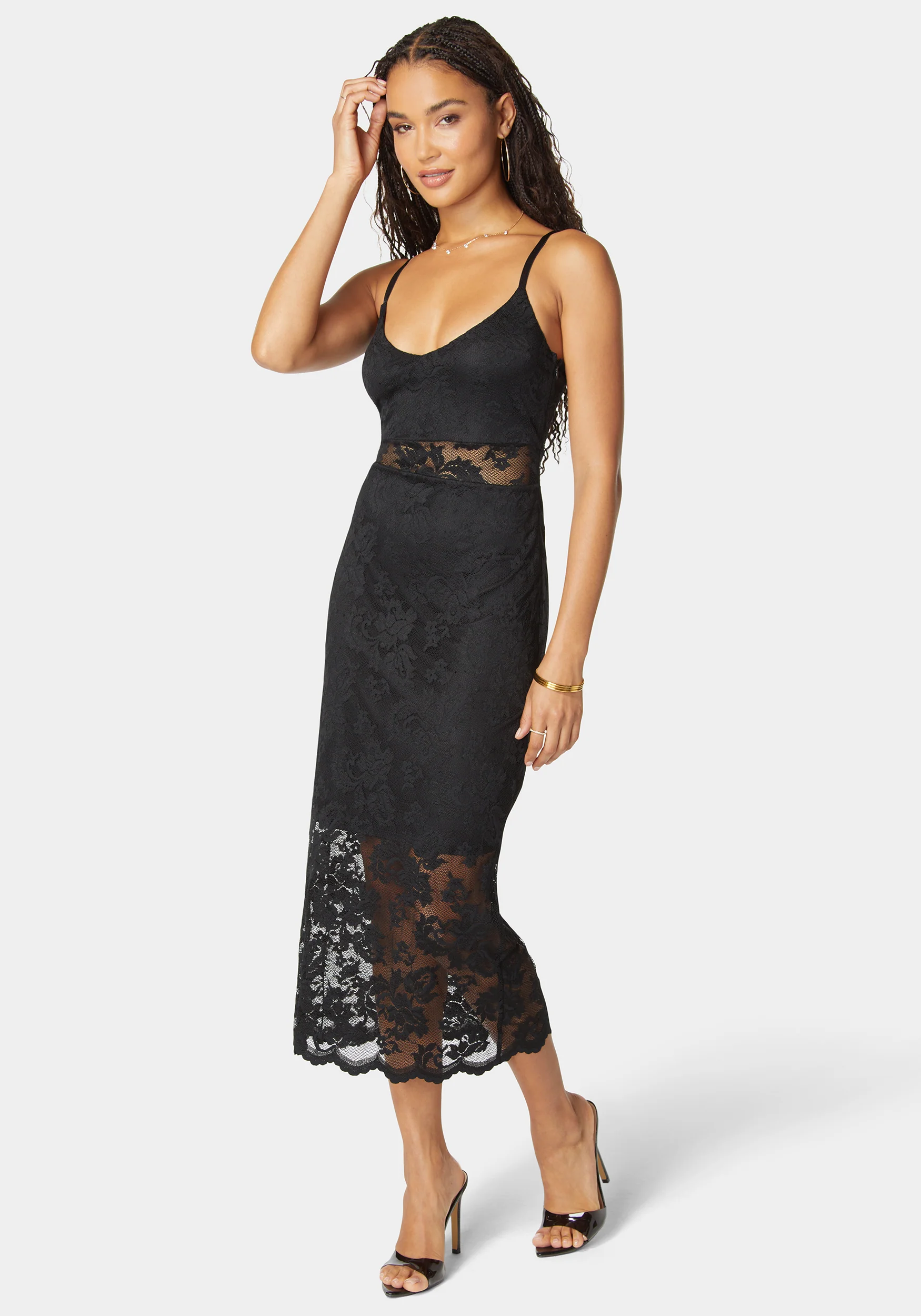 Marseille Lace V Neck Illusion Midi Dress - Image 2