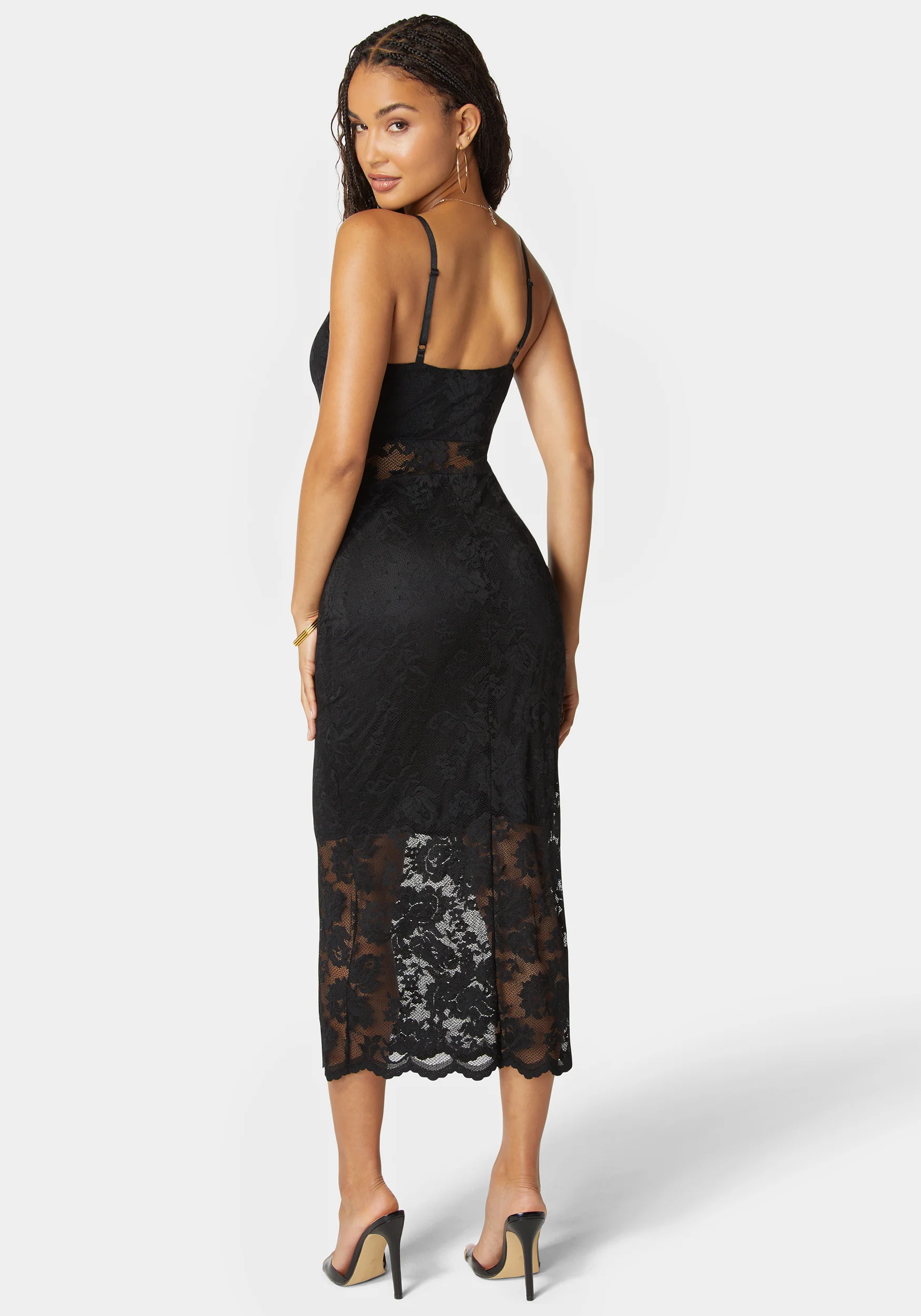 Marseille Lace V Neck Illusion Midi Dress - Image 3