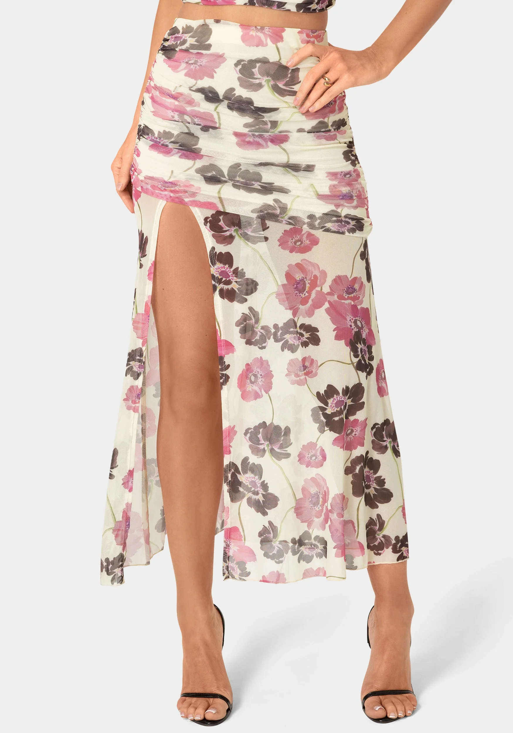 Maxi Mesh Shirred Skirt