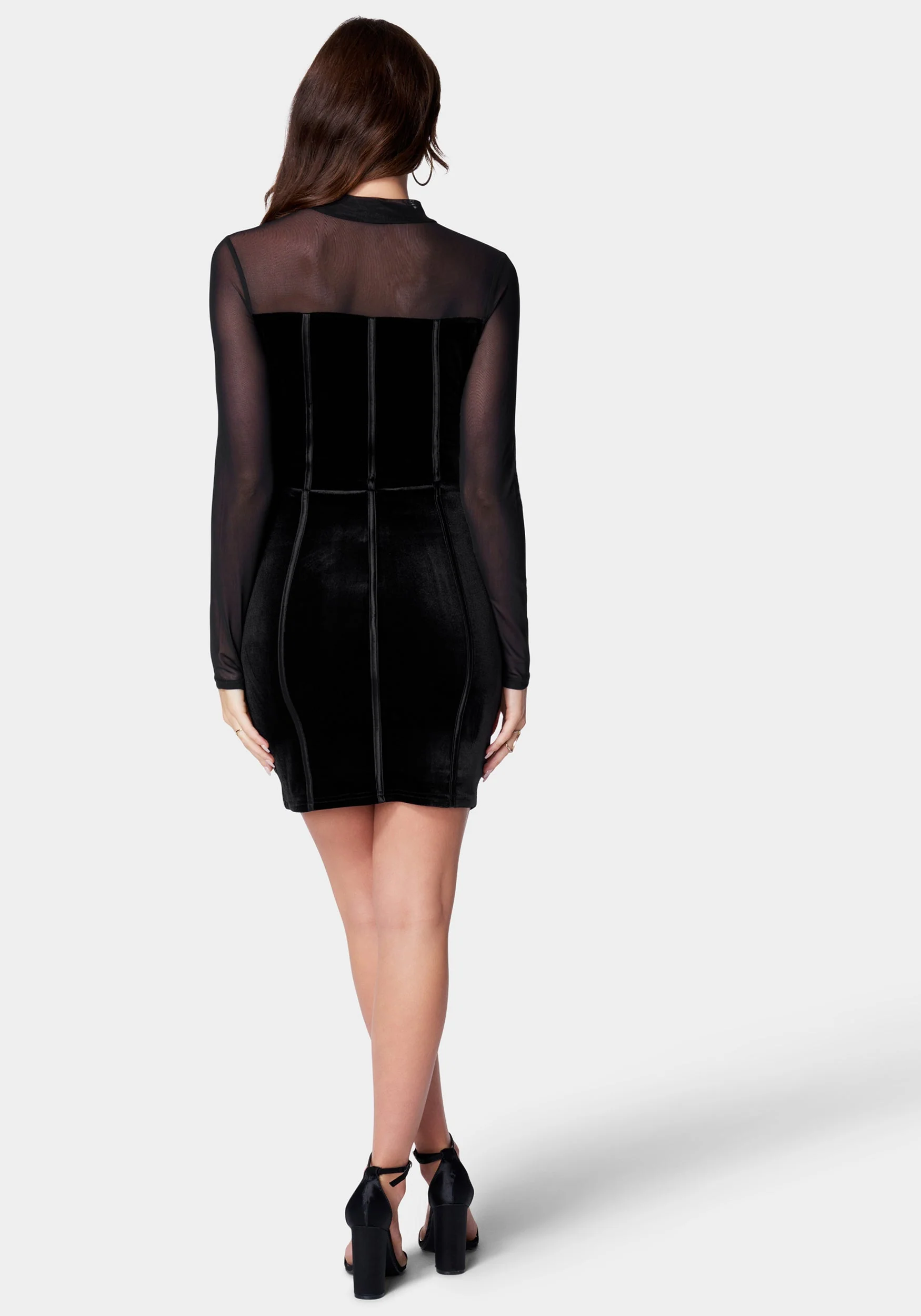 Mesh And Velvet Bodycon Dress - Image 3