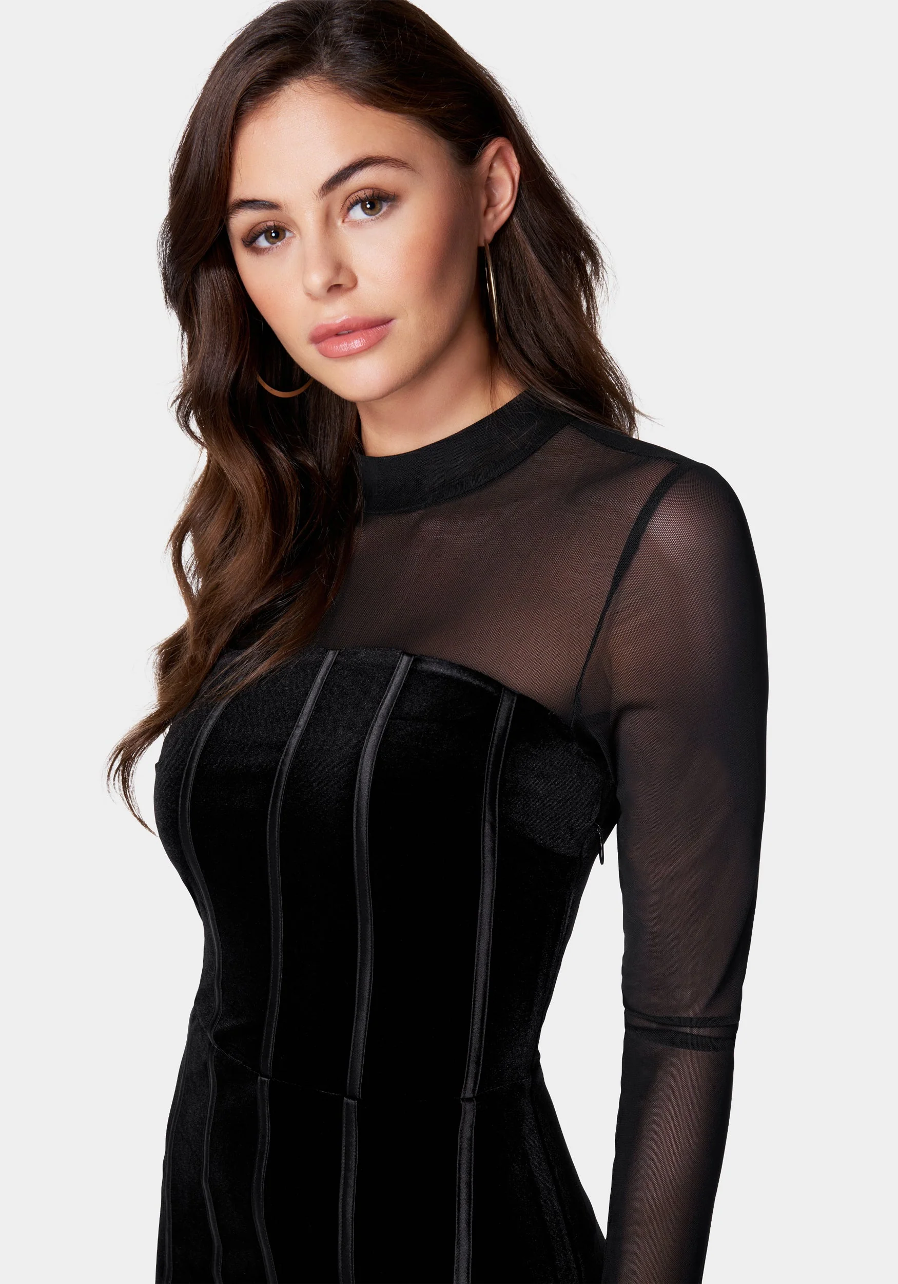 Mesh And Velvet Bodycon Dress - Image 4