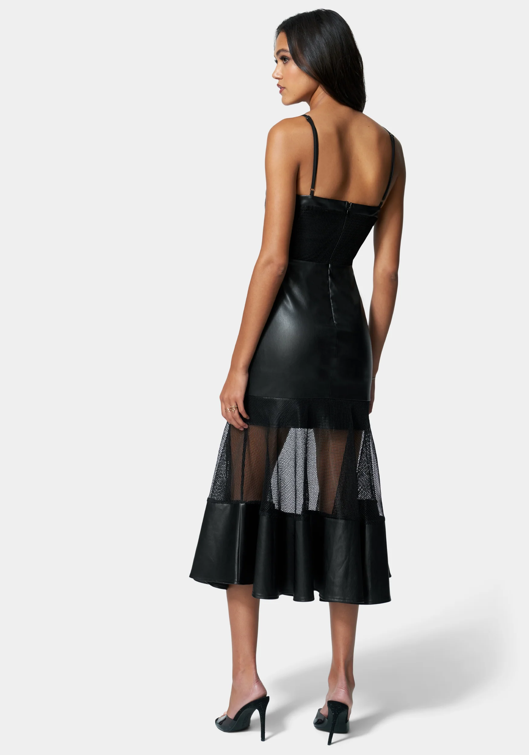 Mesh And Vegan Leather Flare Dress - Image 3