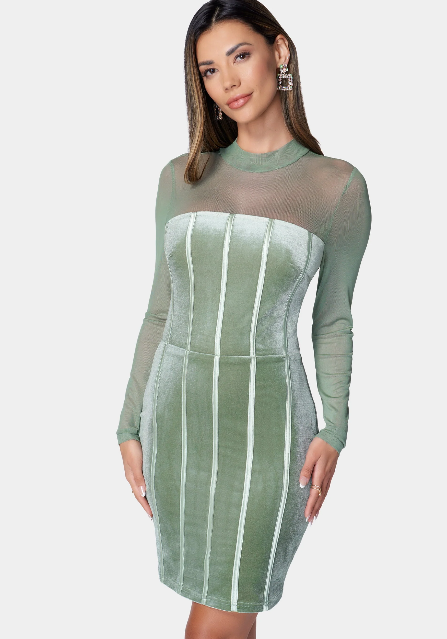 Mesh and Velvet Bodycon Dress - Image 2