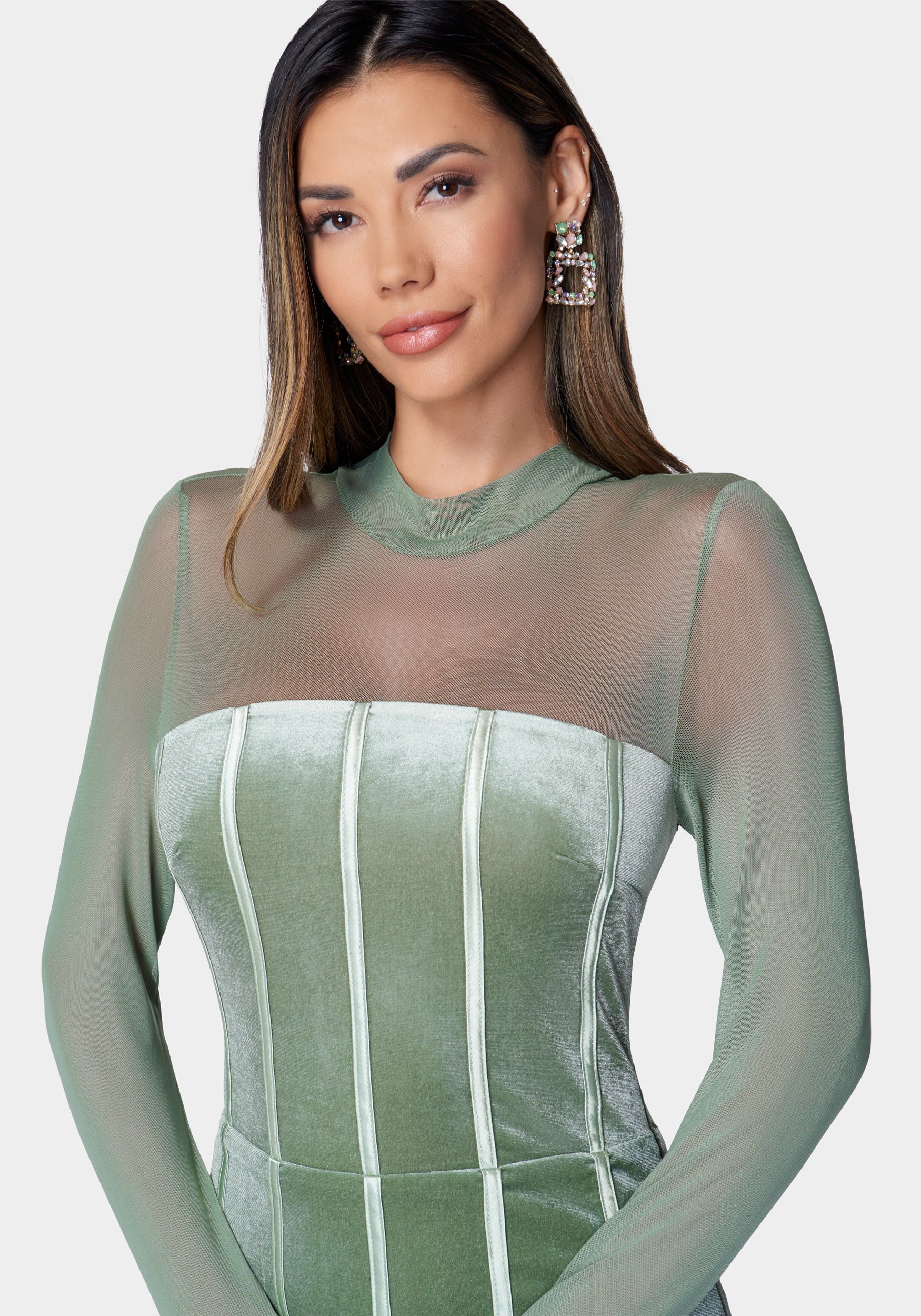 Mesh and Velvet Bodycon Dress - Image 4