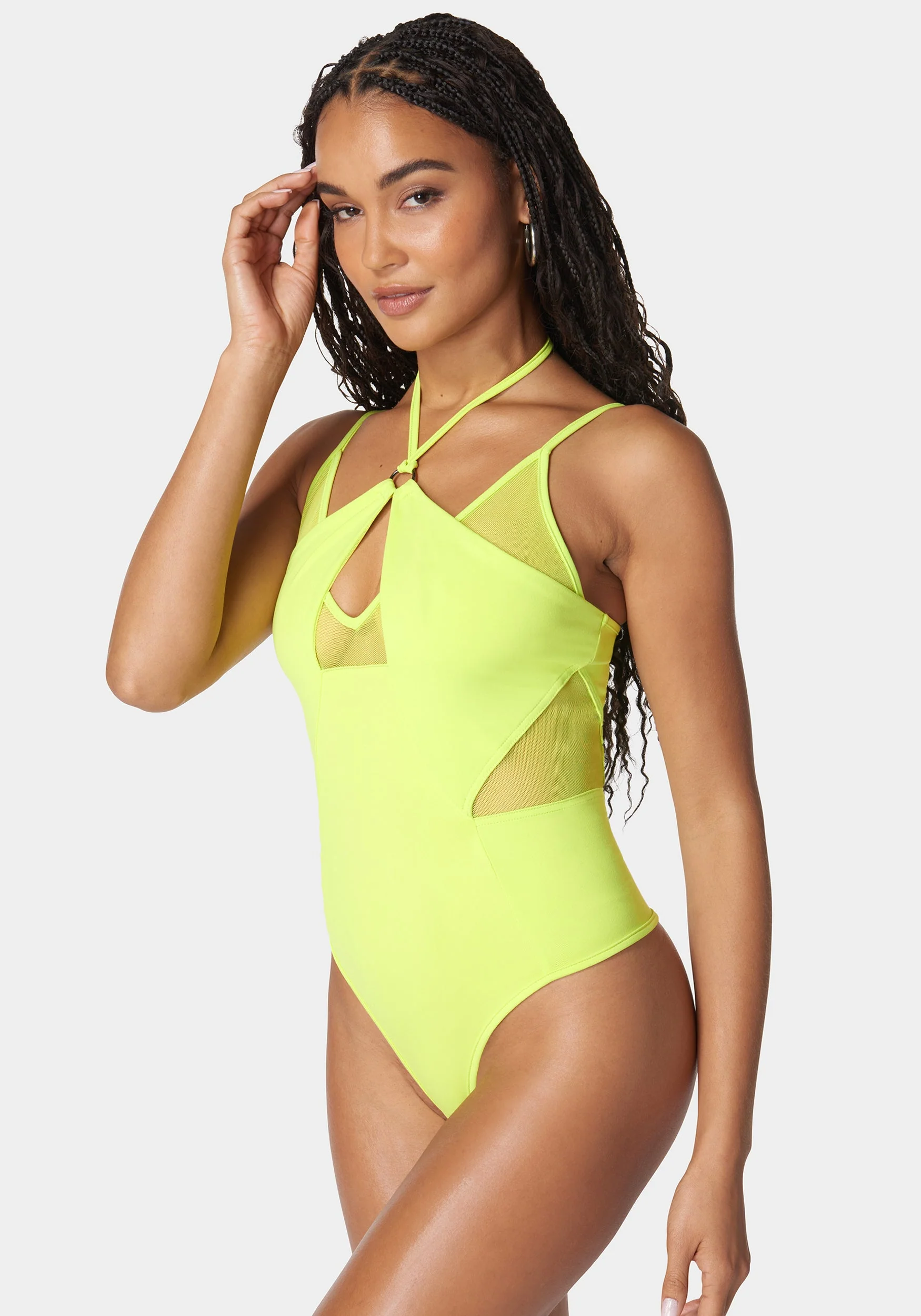 Mesh Combo Strappy Halter Bodysuit - Image 2