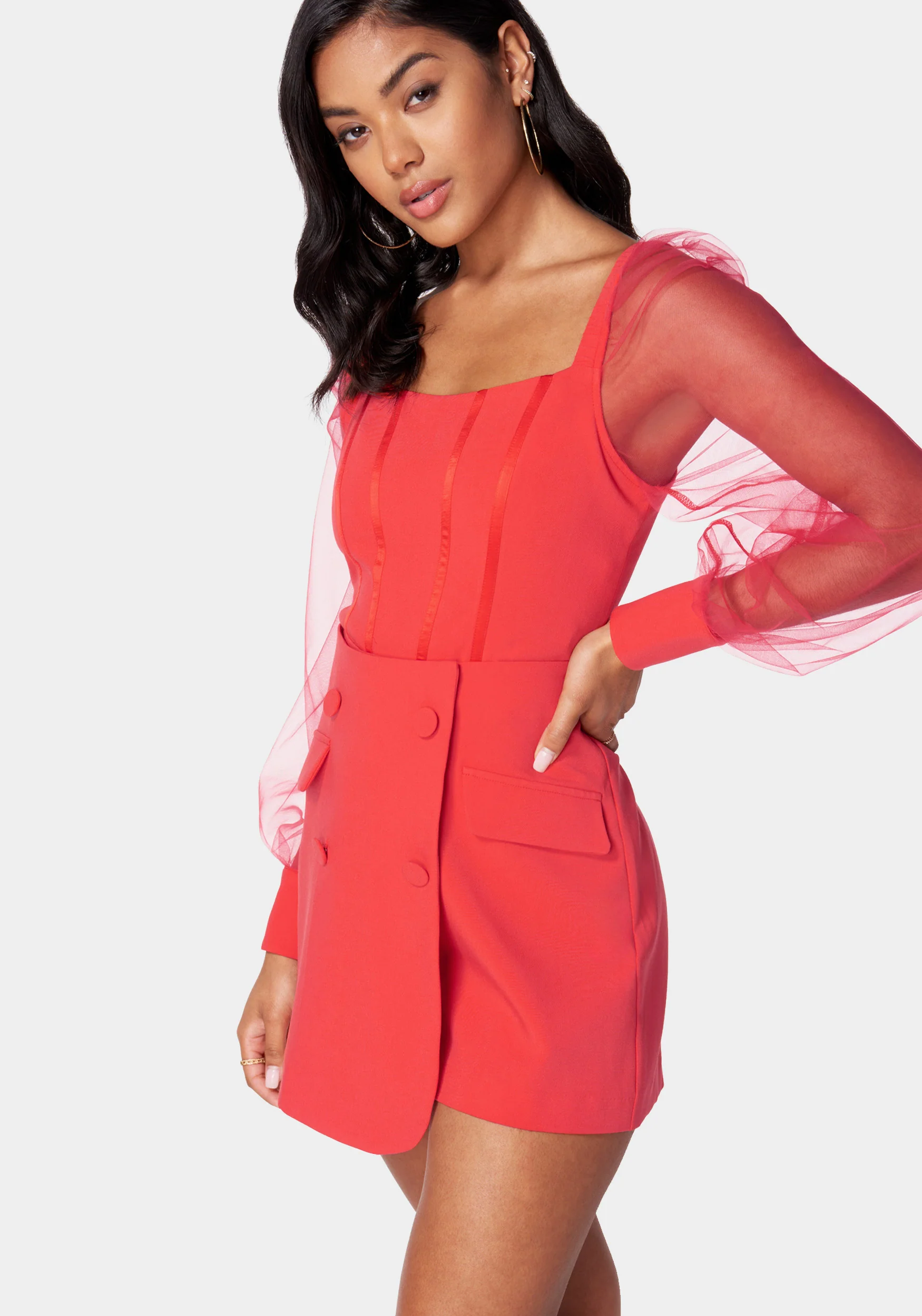 Mesh Sleeves Corset Illusion Tailored Romper - Image 2
