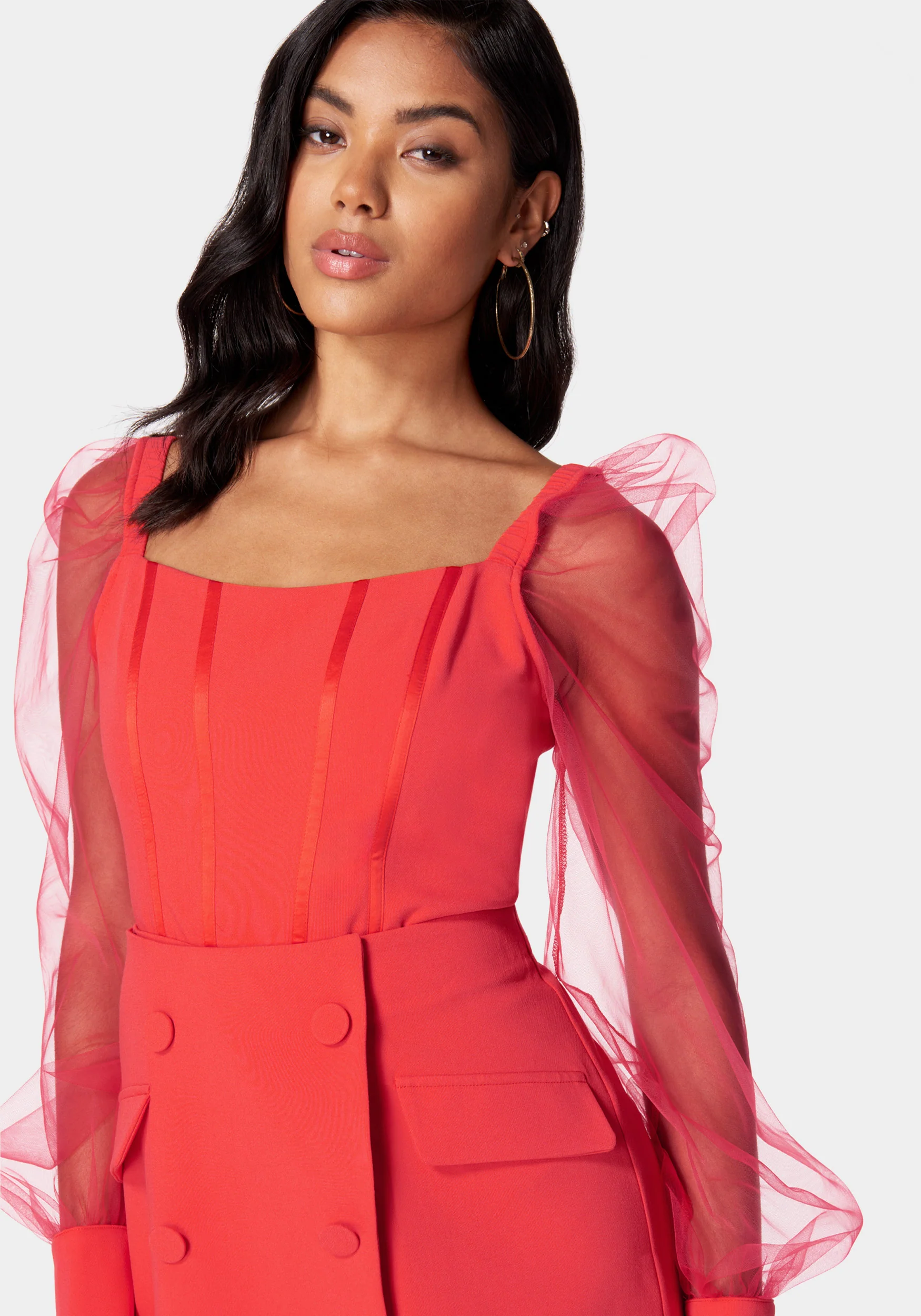 Mesh Sleeves Corset Illusion Tailored Romper - Image 4