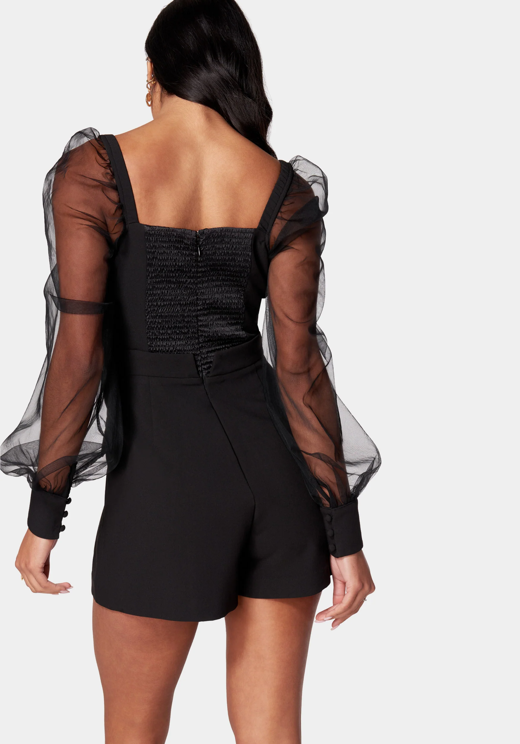 Mesh Sleeves Corset Illusion Tailored Romper - Image 3