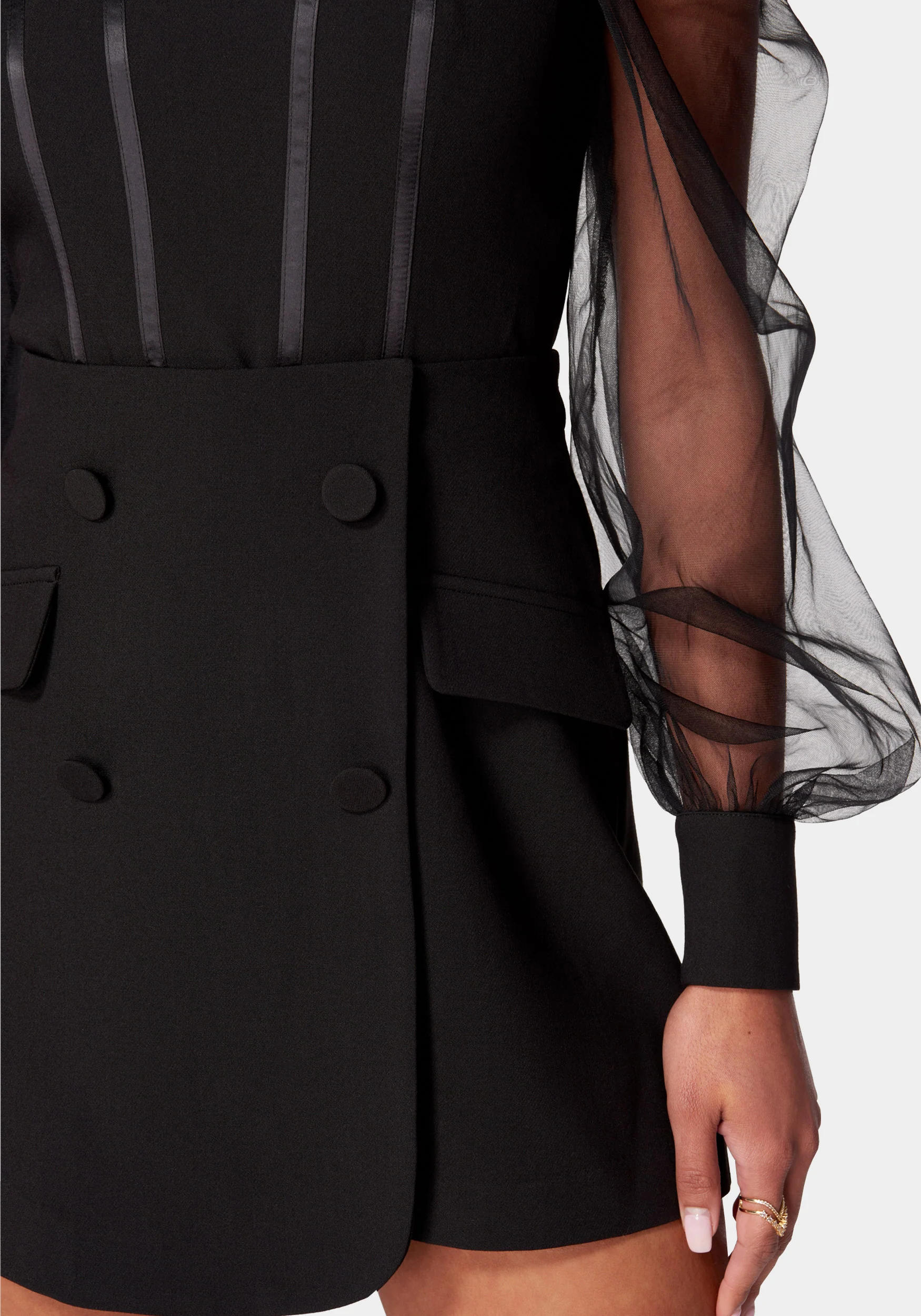 Mesh Sleeves Corset Illusion Tailored Romper - Image 4