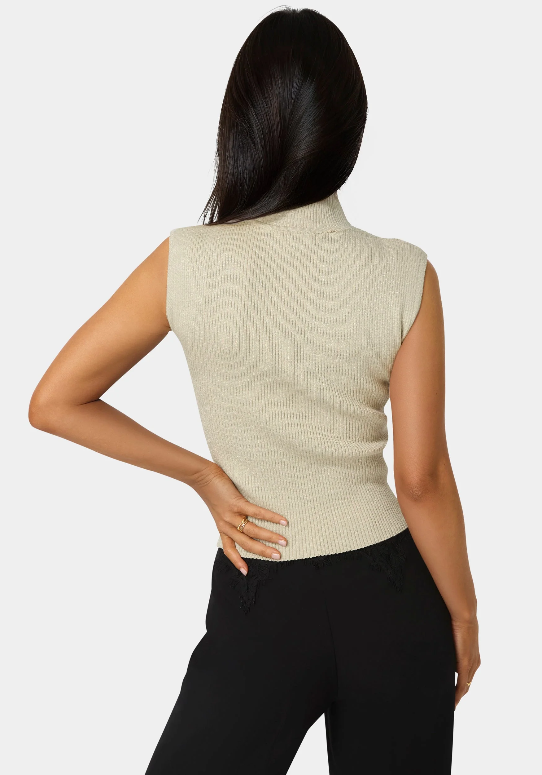 Metallic Mock Neck Pointelle Sweater - Image 3