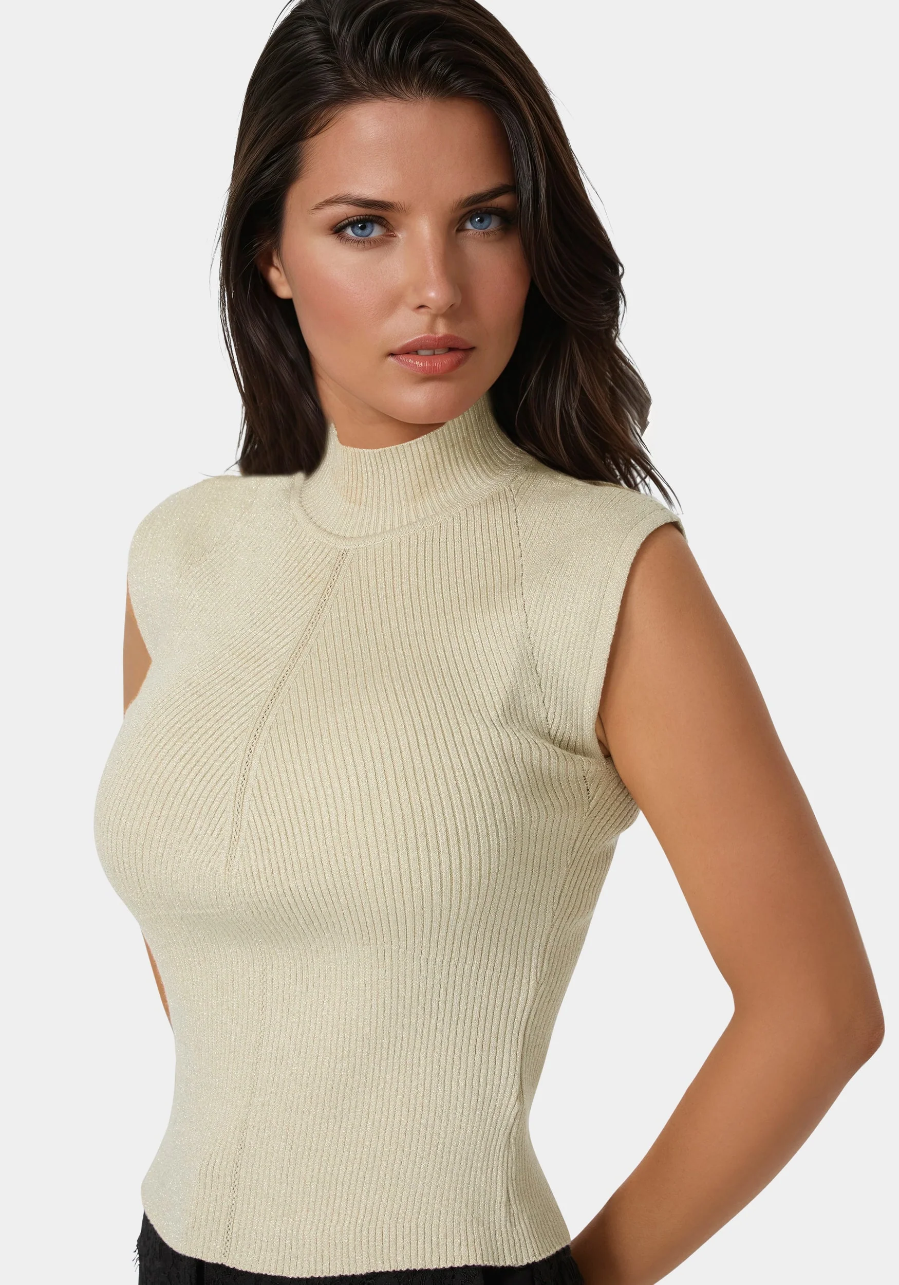 Metallic Mock Neck Pointelle Sweater - Image 4