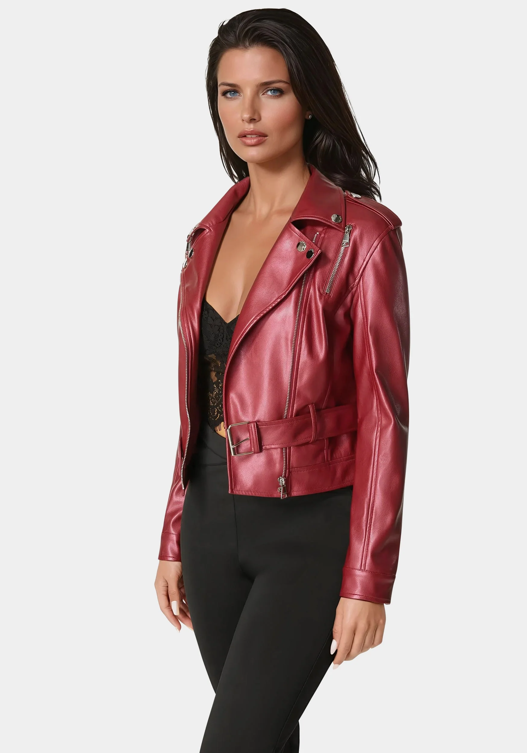 Metallic Vegan Leather Moto Jacket - Image 3