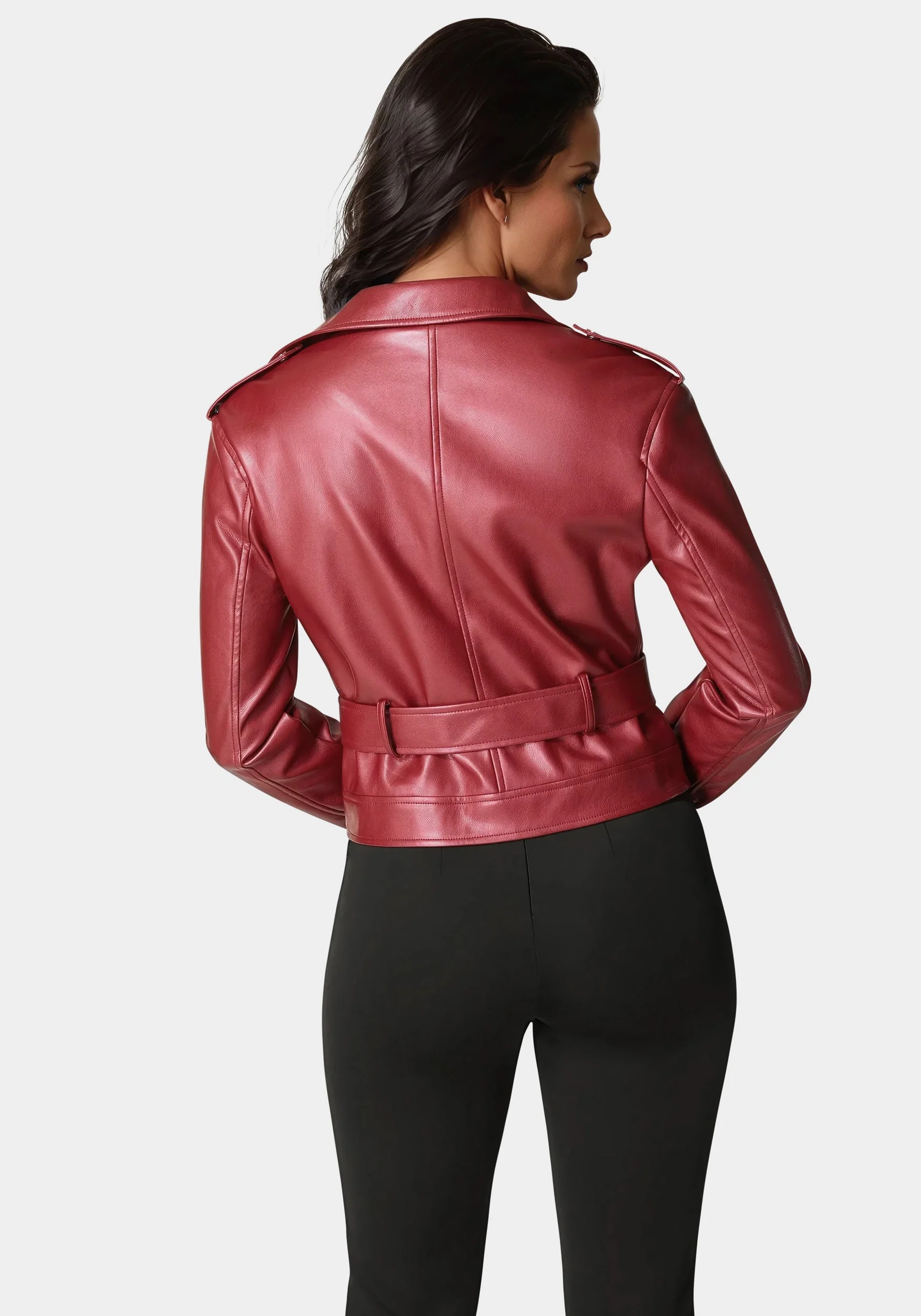 Metallic Vegan Leather Moto Jacket - Image 4