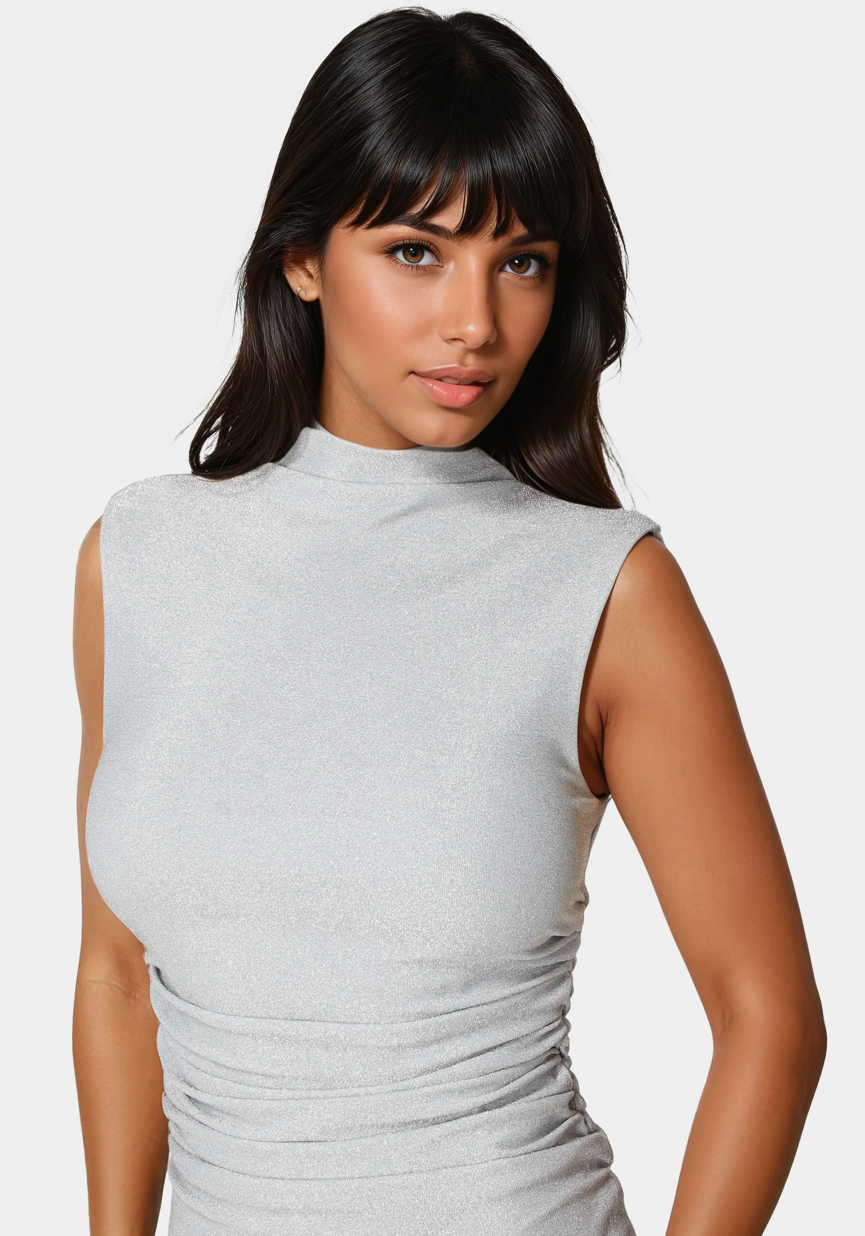 Milan Metallic Drape Neck Shirred Dress - Image 4