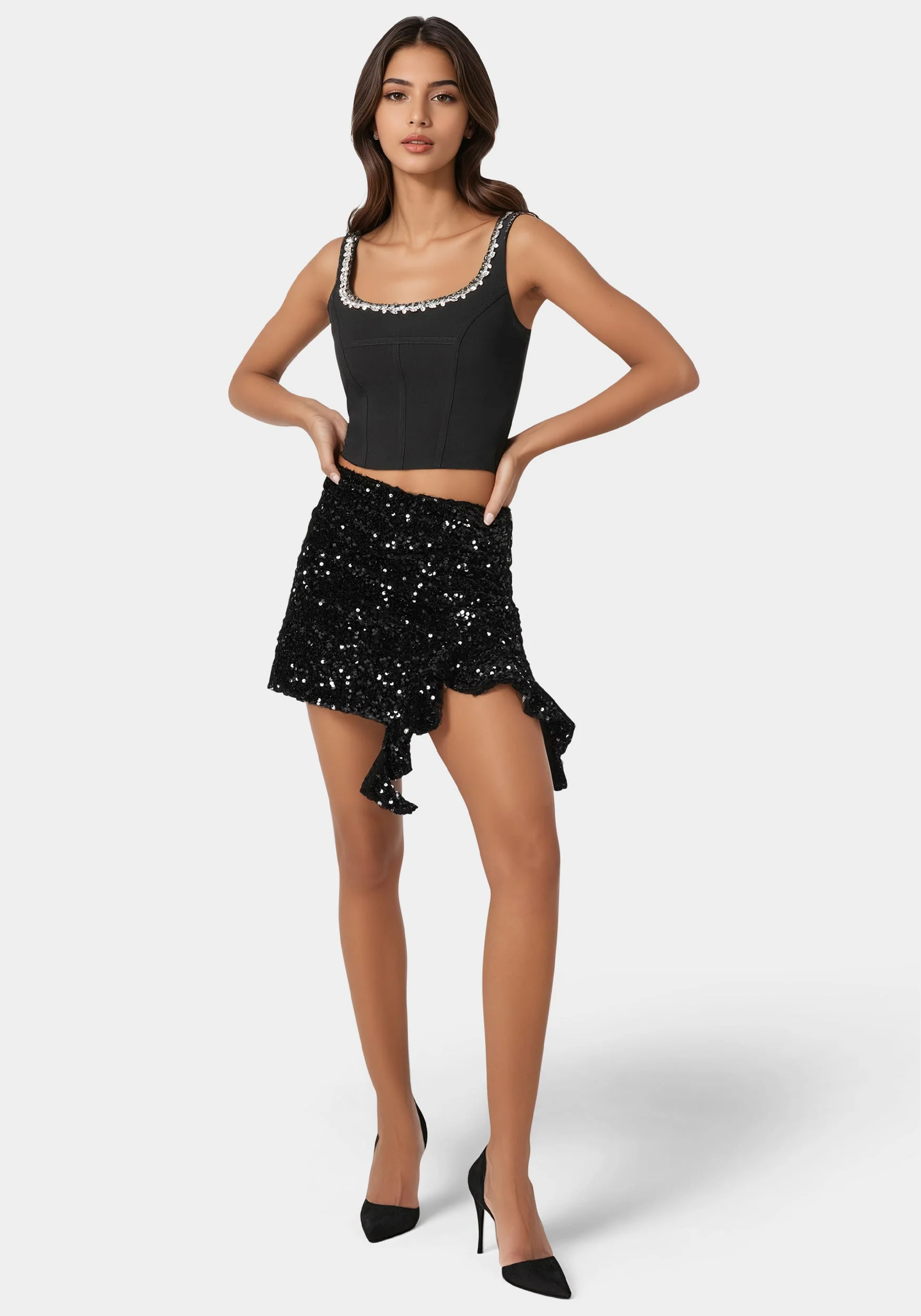 Mini Sequin Ruffle Slit Skort - Image 2
