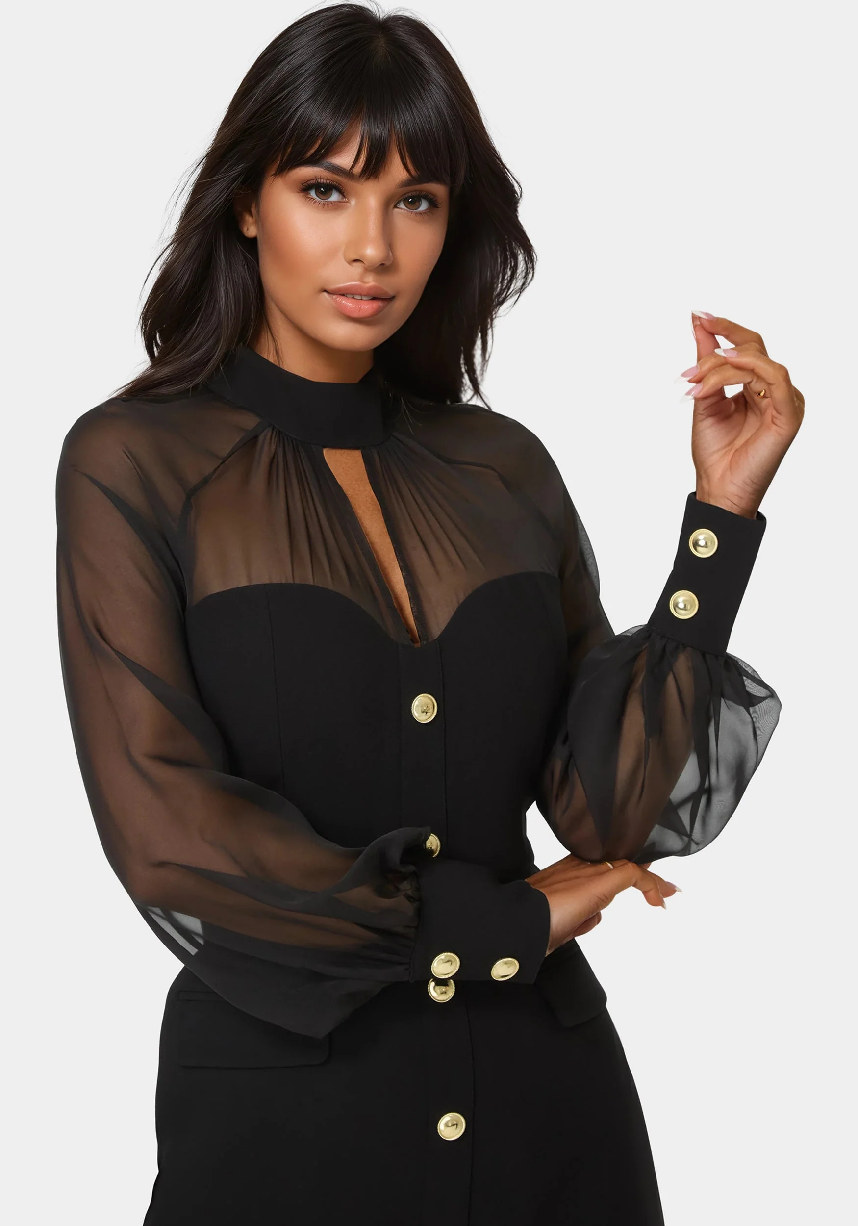 Mixed Media Long Sleeve Romper - Image 4