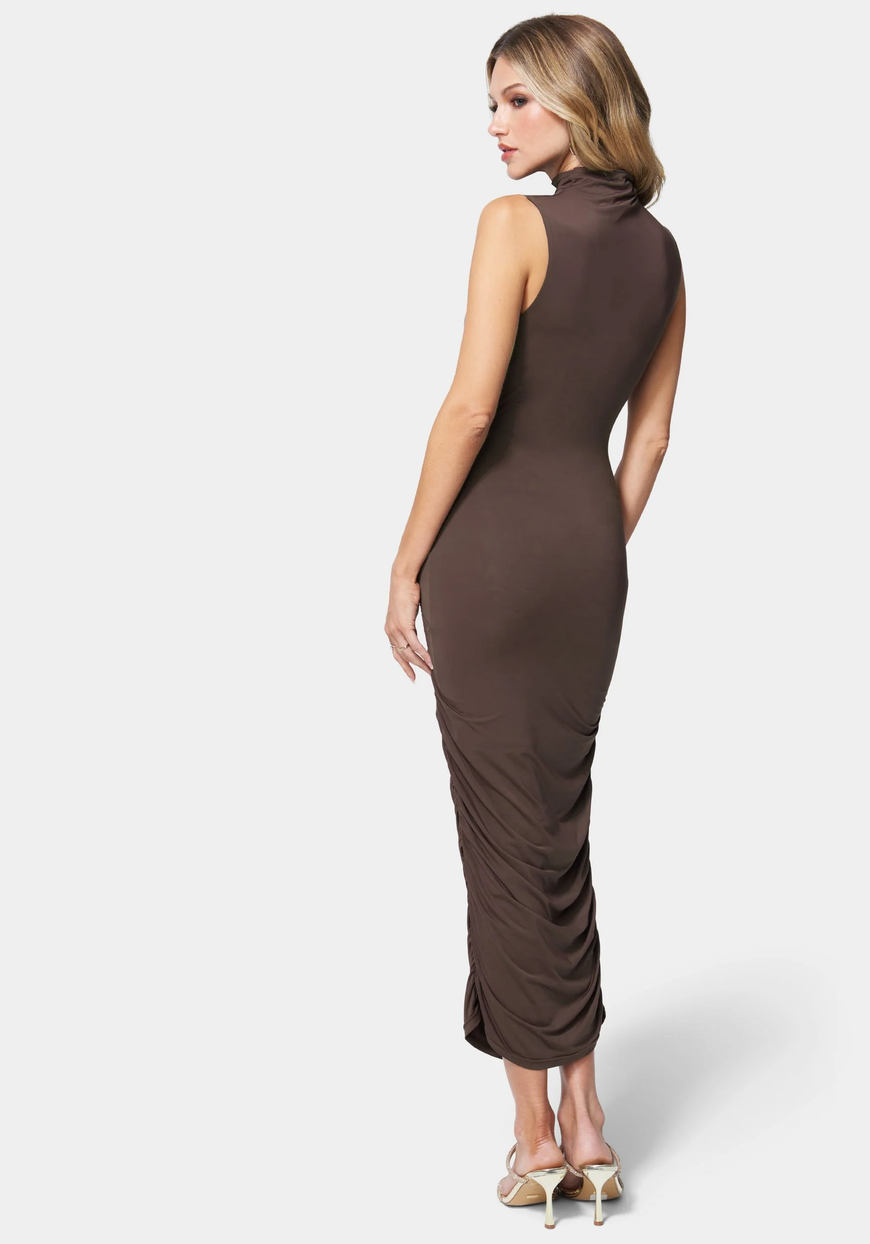 Mock Neck Shirred Midi Dress - Image 3