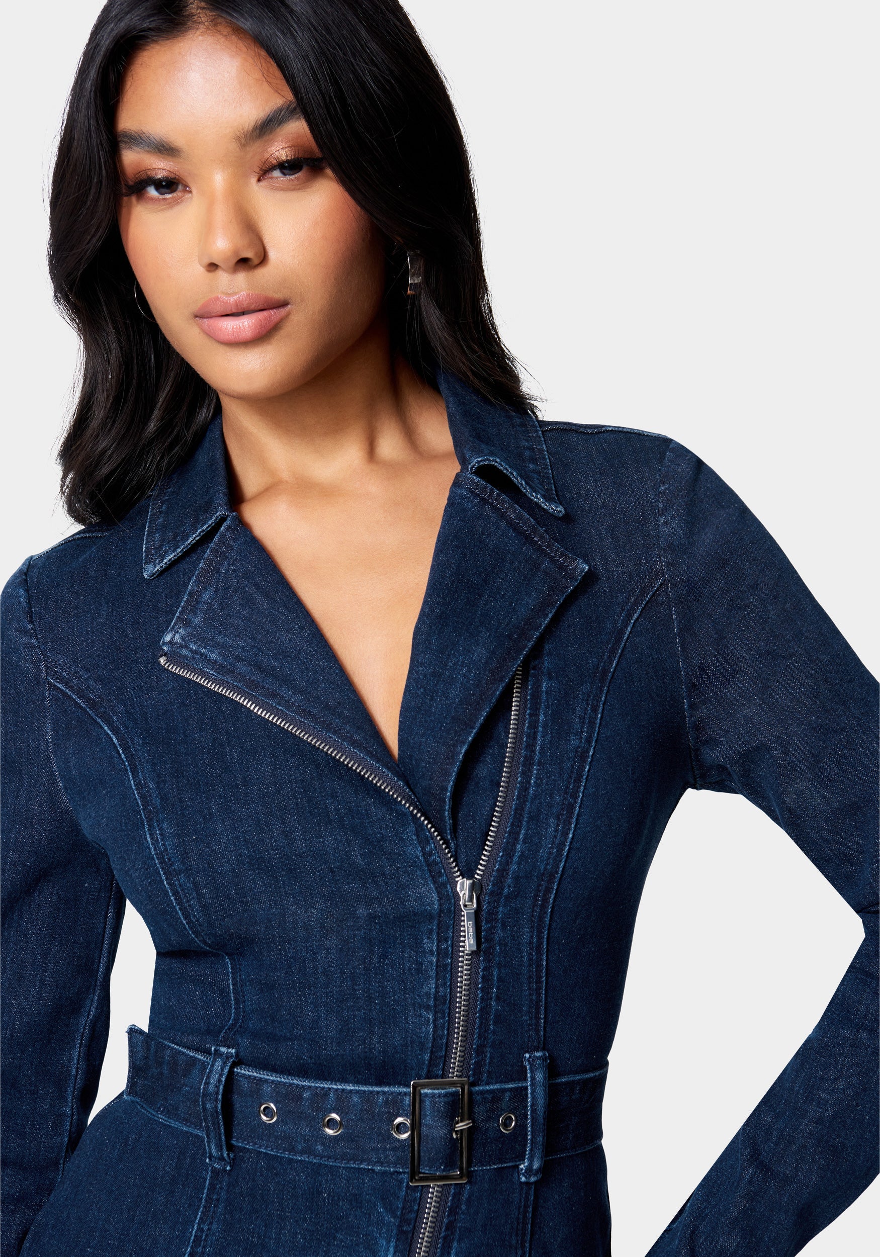 Moto Style Belted Denim Dress - Image 4