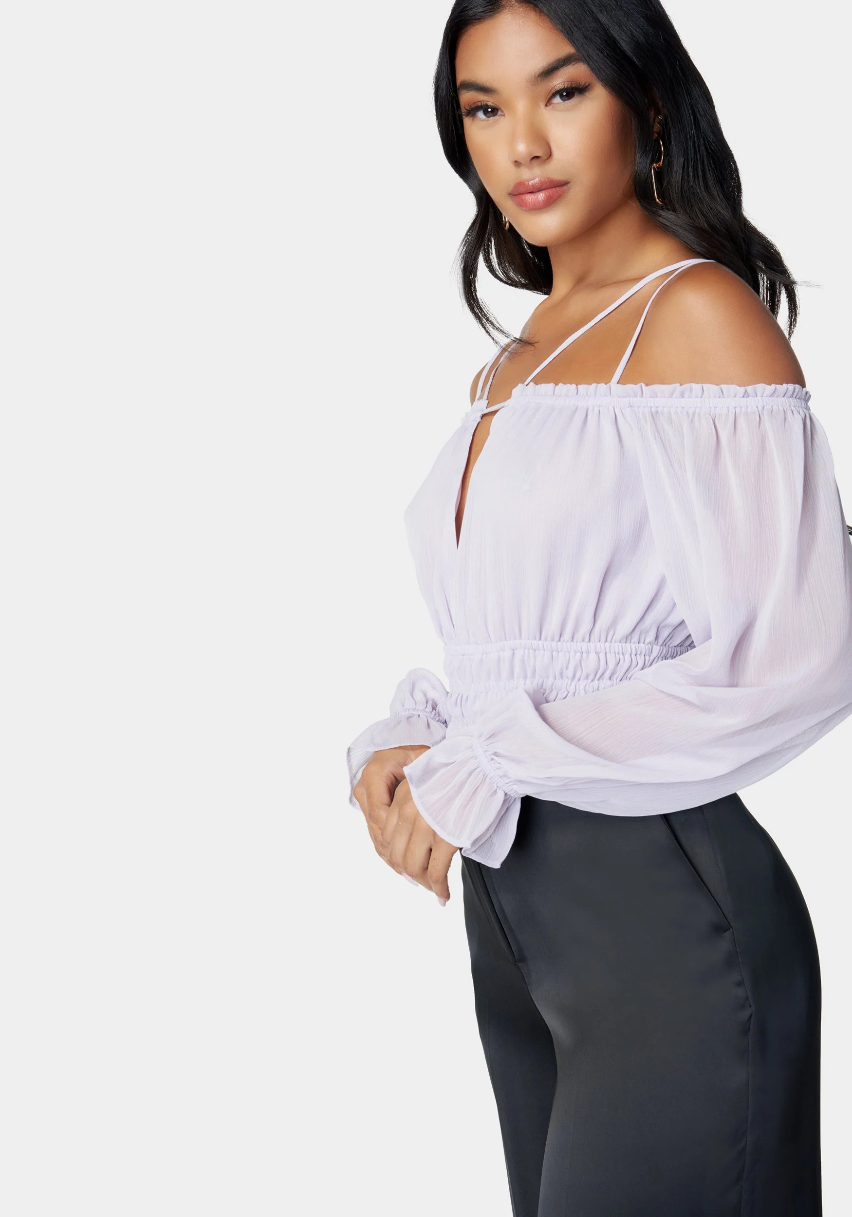 Multi Strap Cold Shoulder Ruched Blouse - Image 2