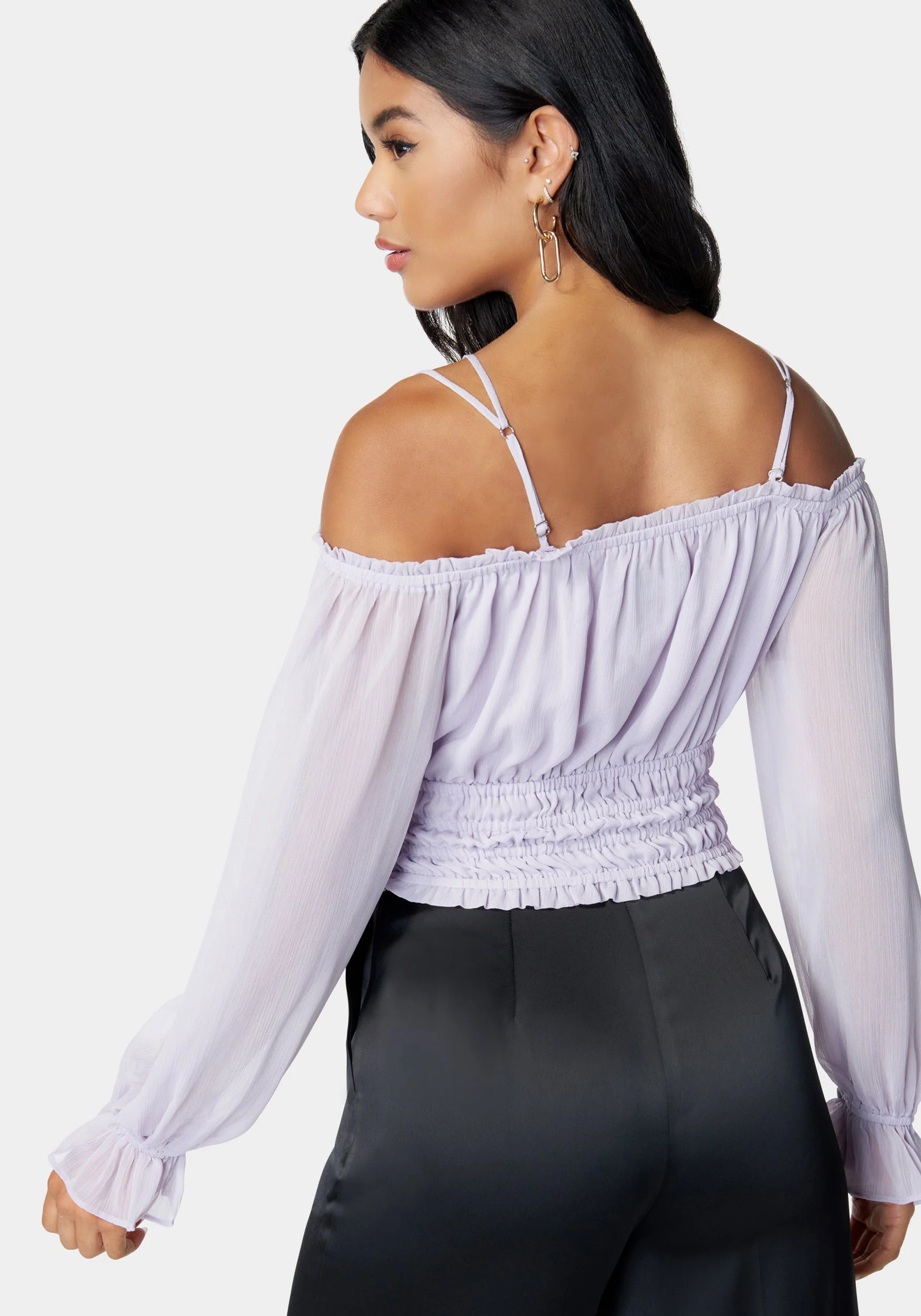 Multi Strap Cold Shoulder Ruched Blouse - Image 3