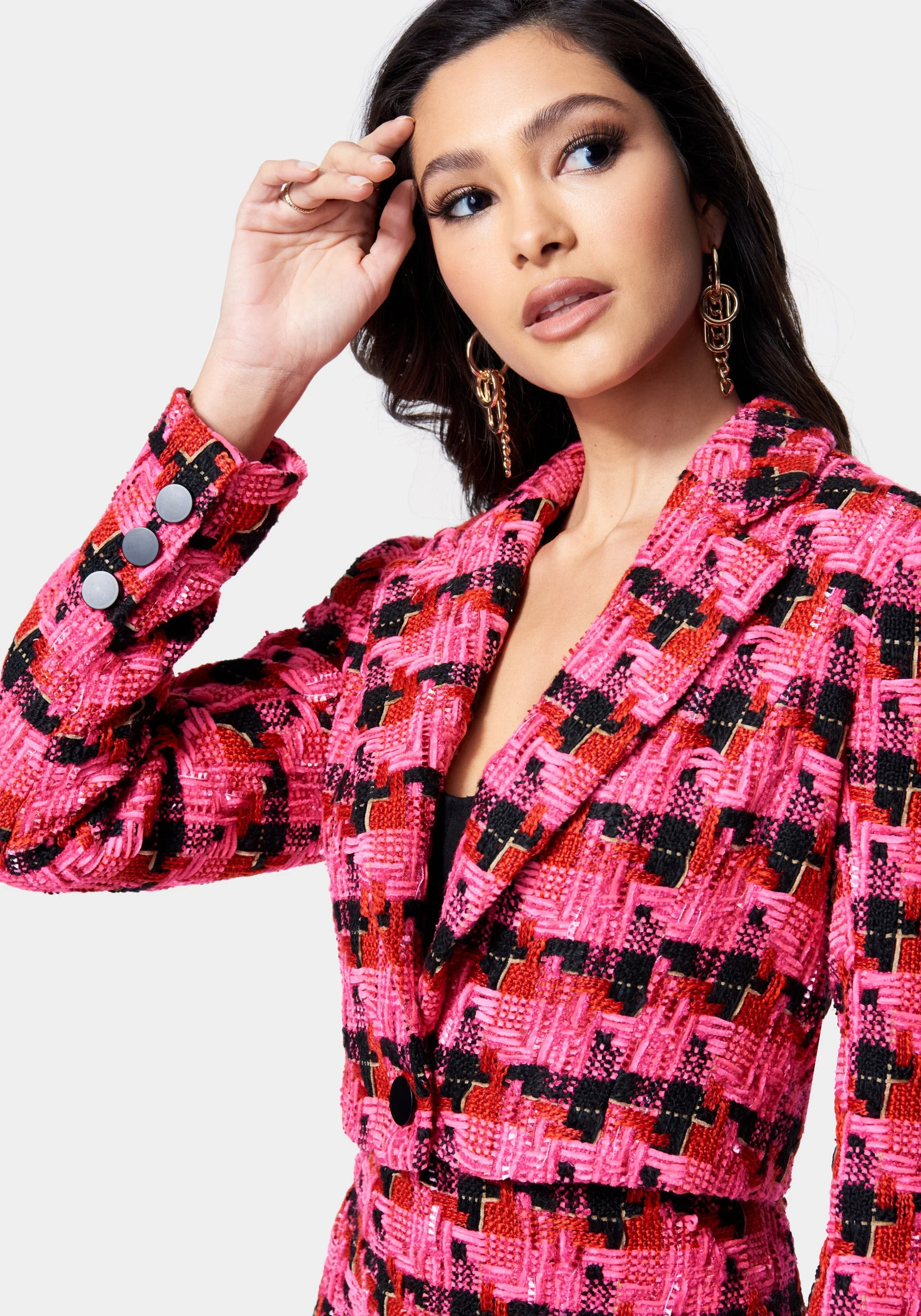 Multi Tweed Cropped Tailored Jacket - Image 4