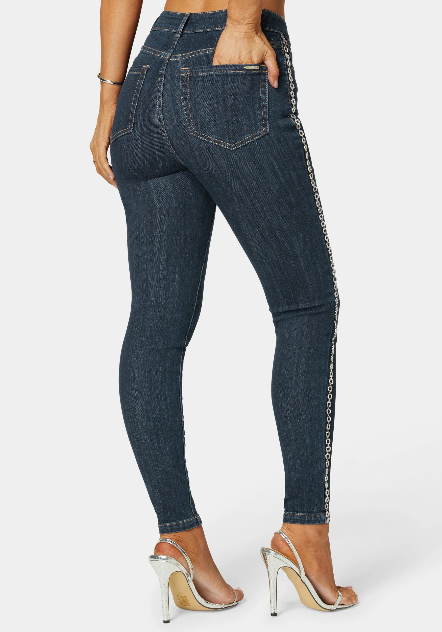 Natural Waist Chain Detail Skinny Leg Jeans - Image 2
