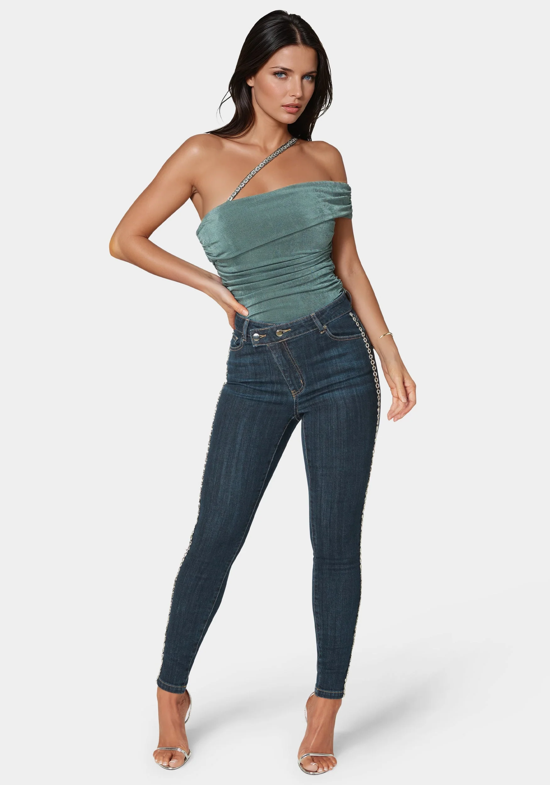 Natural Waist Chain Detail Skinny Leg Jeans - Image 3