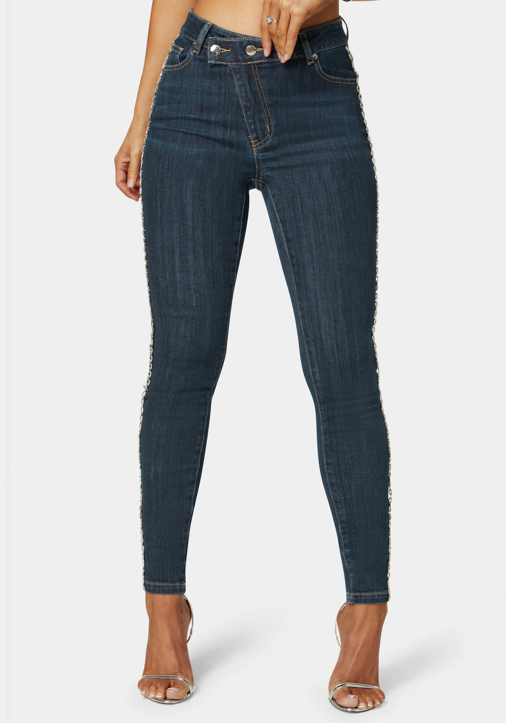 Natural Waist Chain Detail Skinny Leg Jeans - Image 4