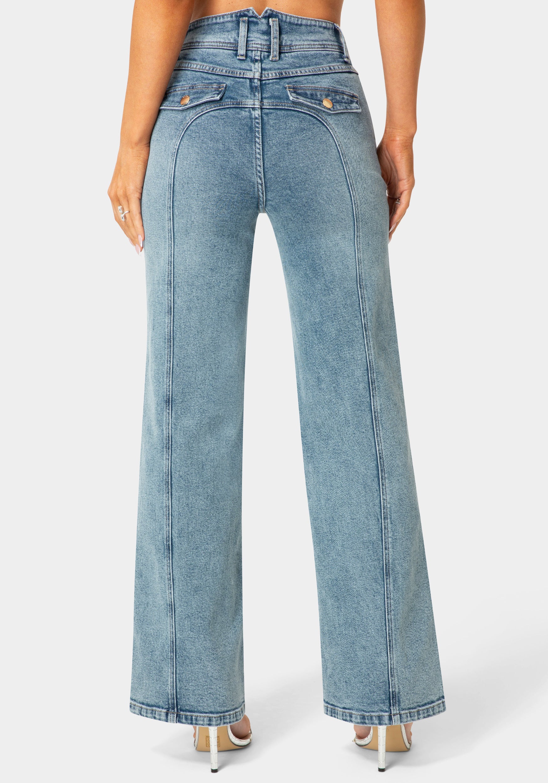 Natural Waist Embellished Wide Leg Jeans - Image 3