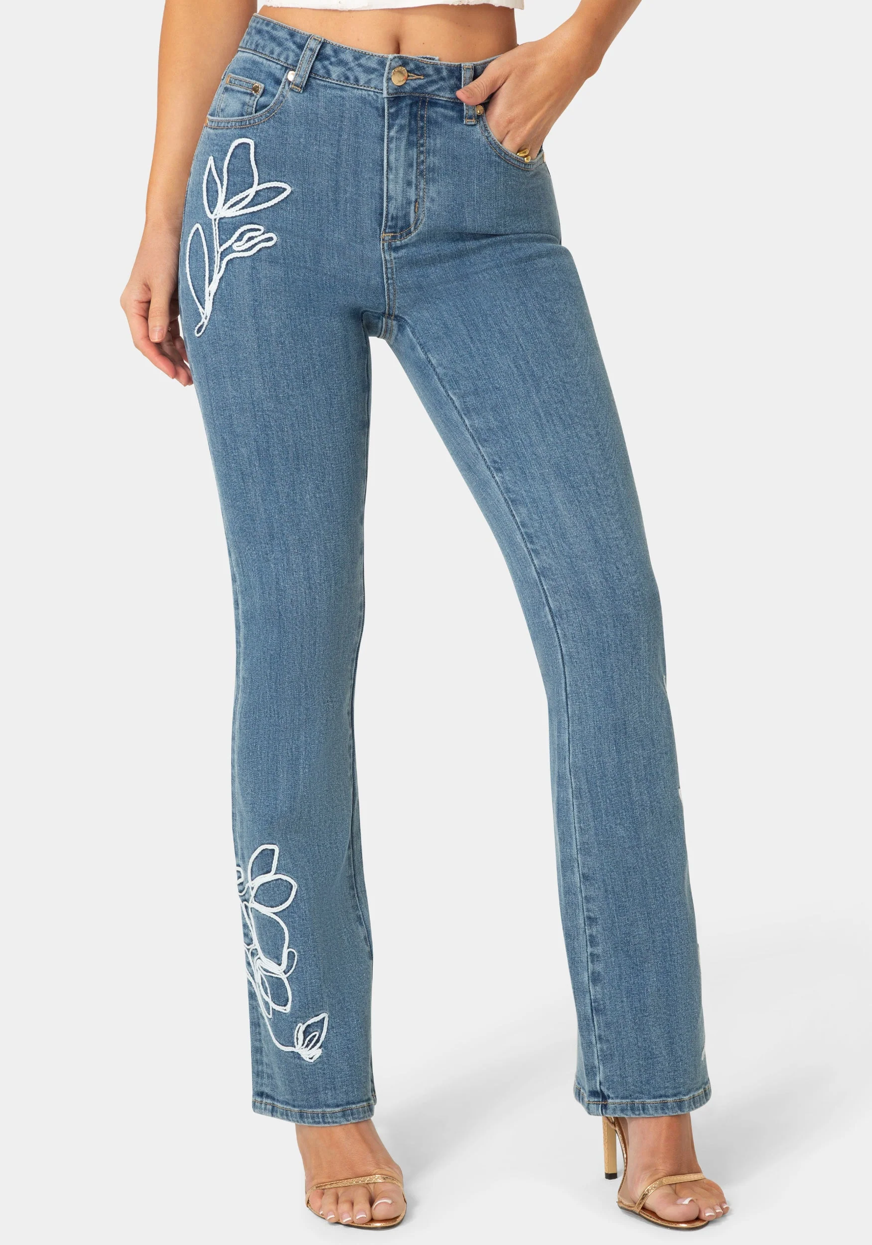 Natural Waist Embroidered Straight Leg Jeans - Image 2