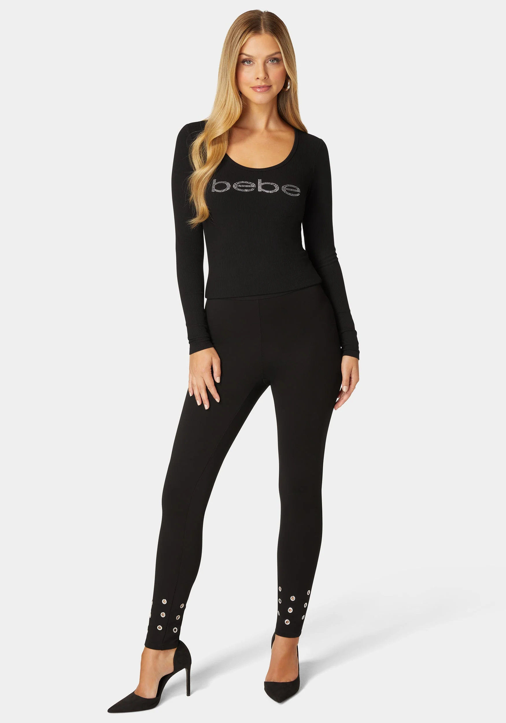 Natural Waist Grommet Detail Knit Legging - Image 2