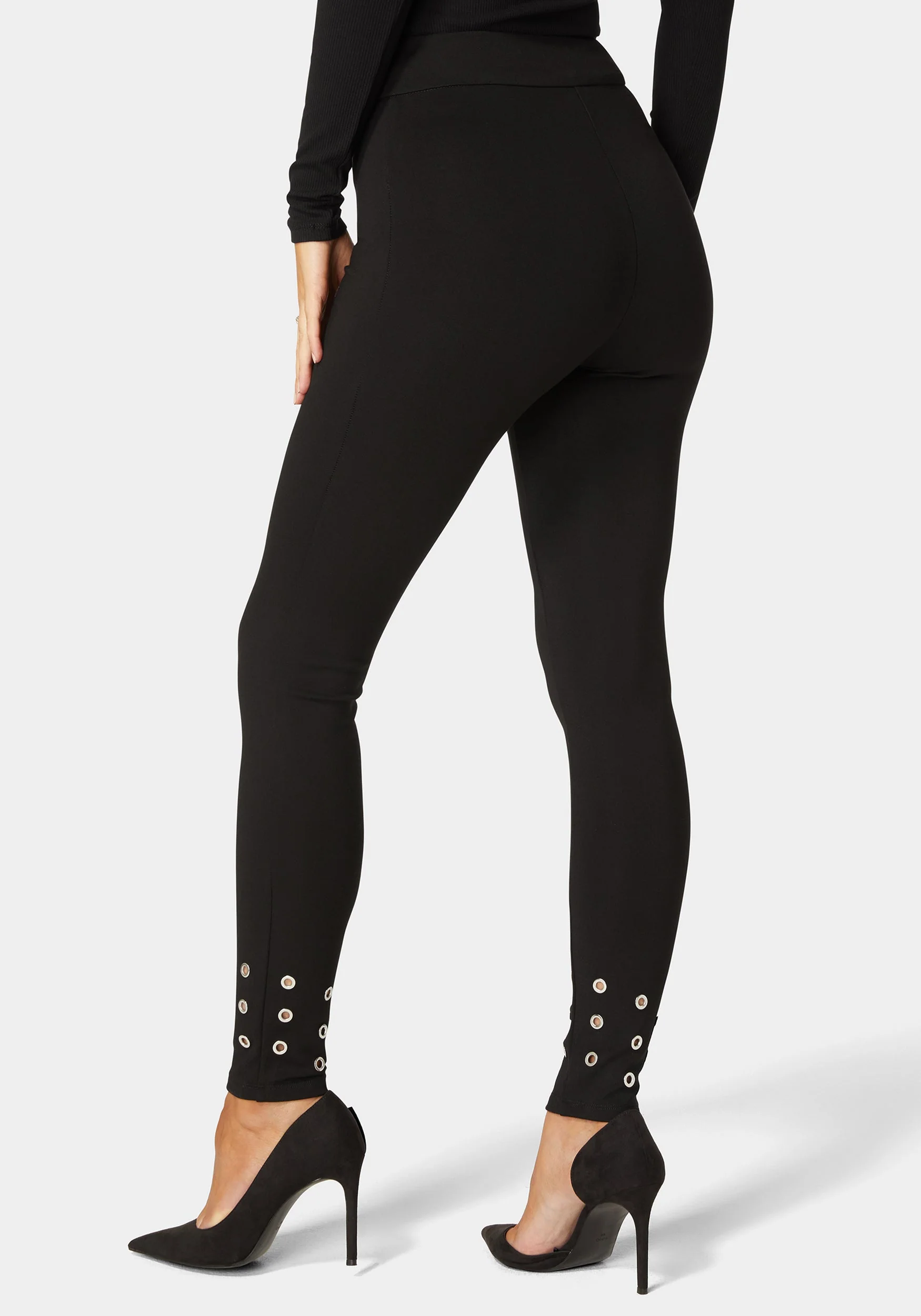 Natural Waist Grommet Detail Knit Legging - Image 3