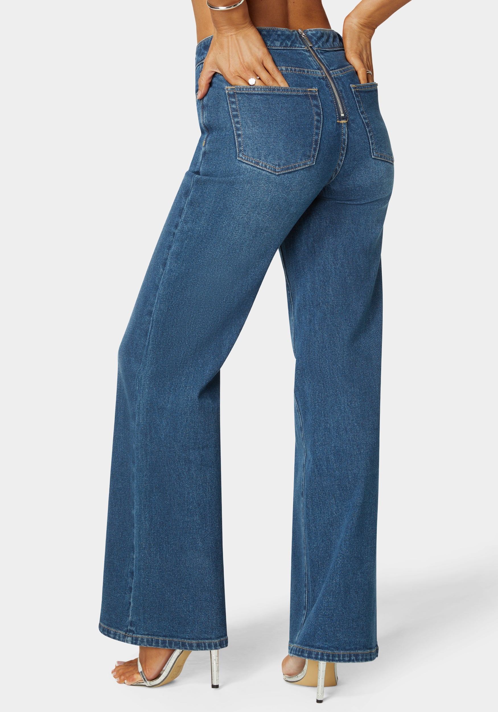 Natural Waist Lace Up Wide Leg Jeans - Image 2