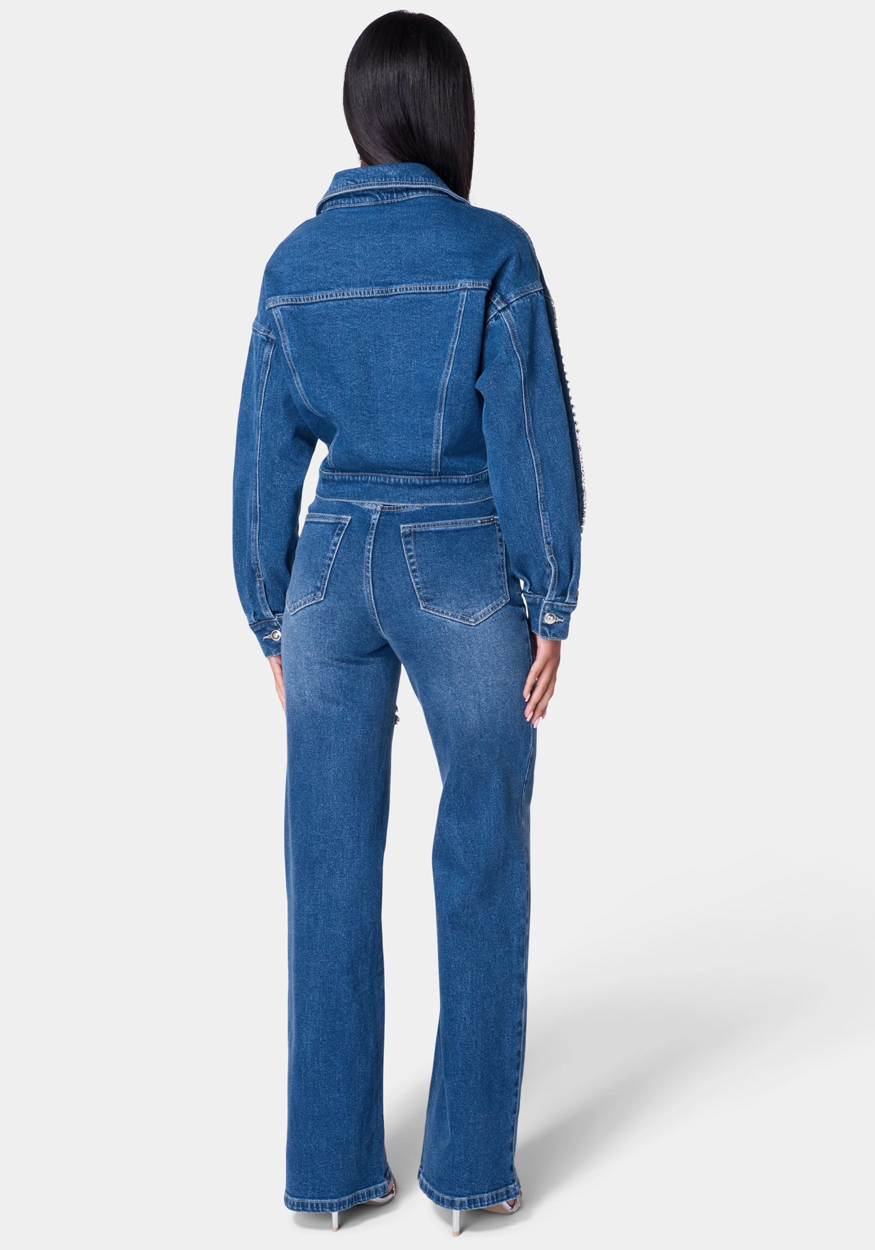 Natural Waist Rhinestone Detail Wide Leg Jean - Image 3