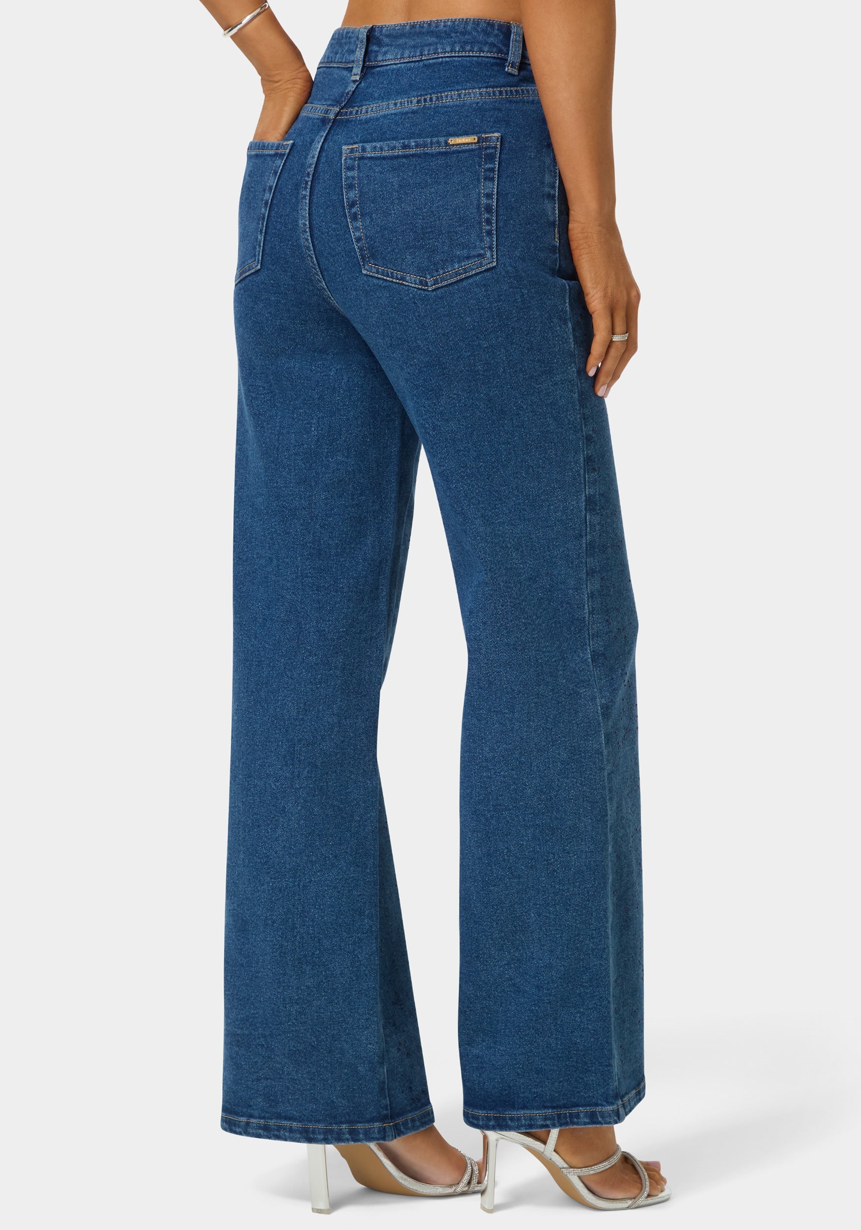Natural Waist Rhinestone Wide Leg Jeans - Image 4