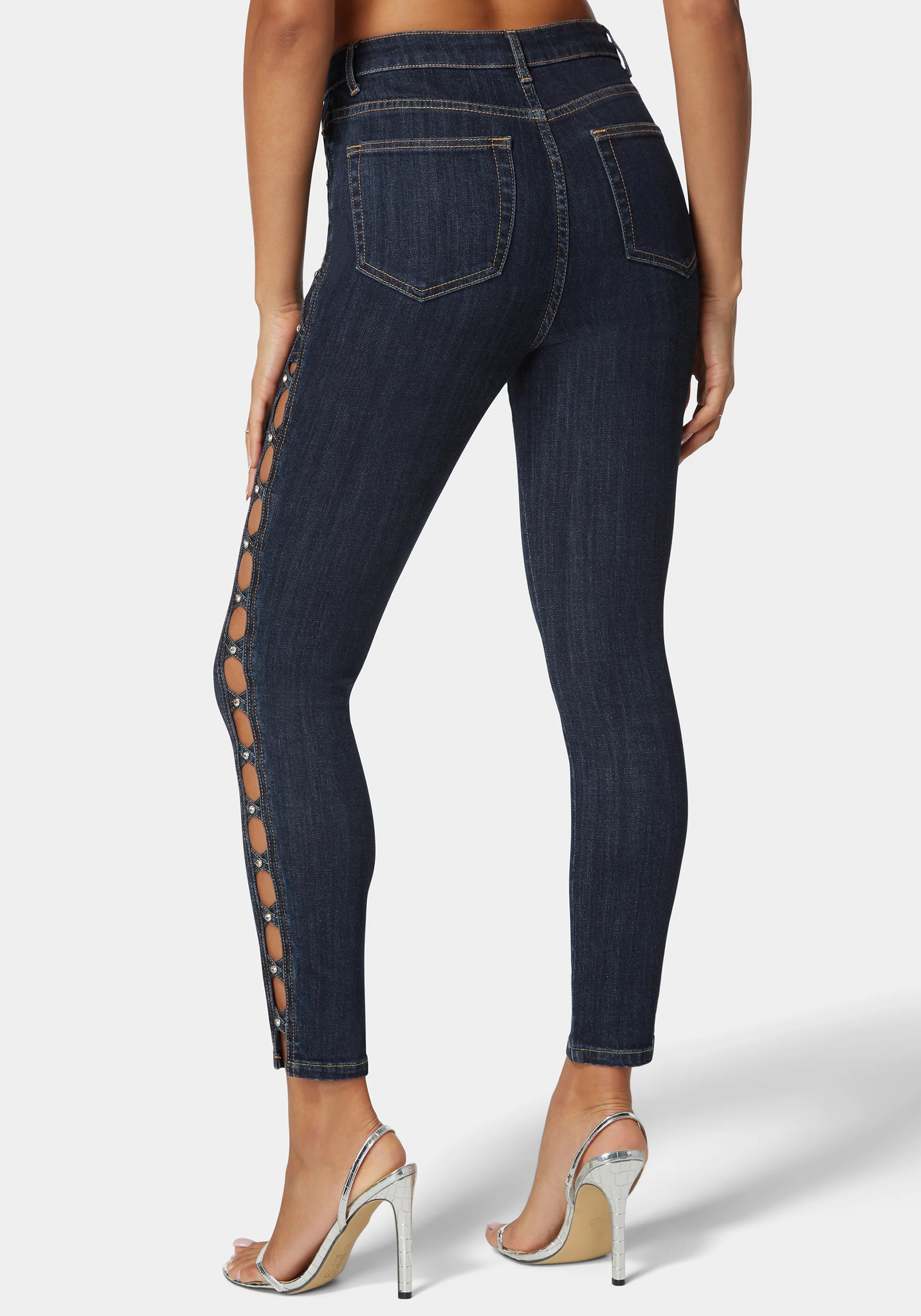 Natural Waist Stud Detail Skinny Leg Jeans - Image 3