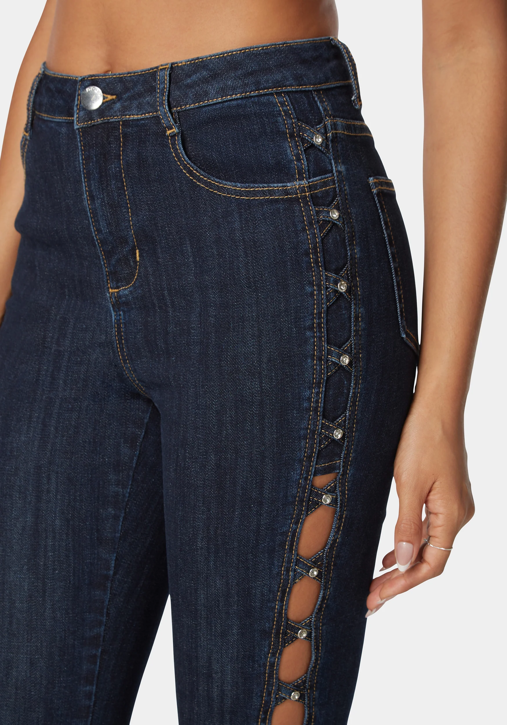 Natural Waist Stud Detail Skinny Leg Jeans - Image 4