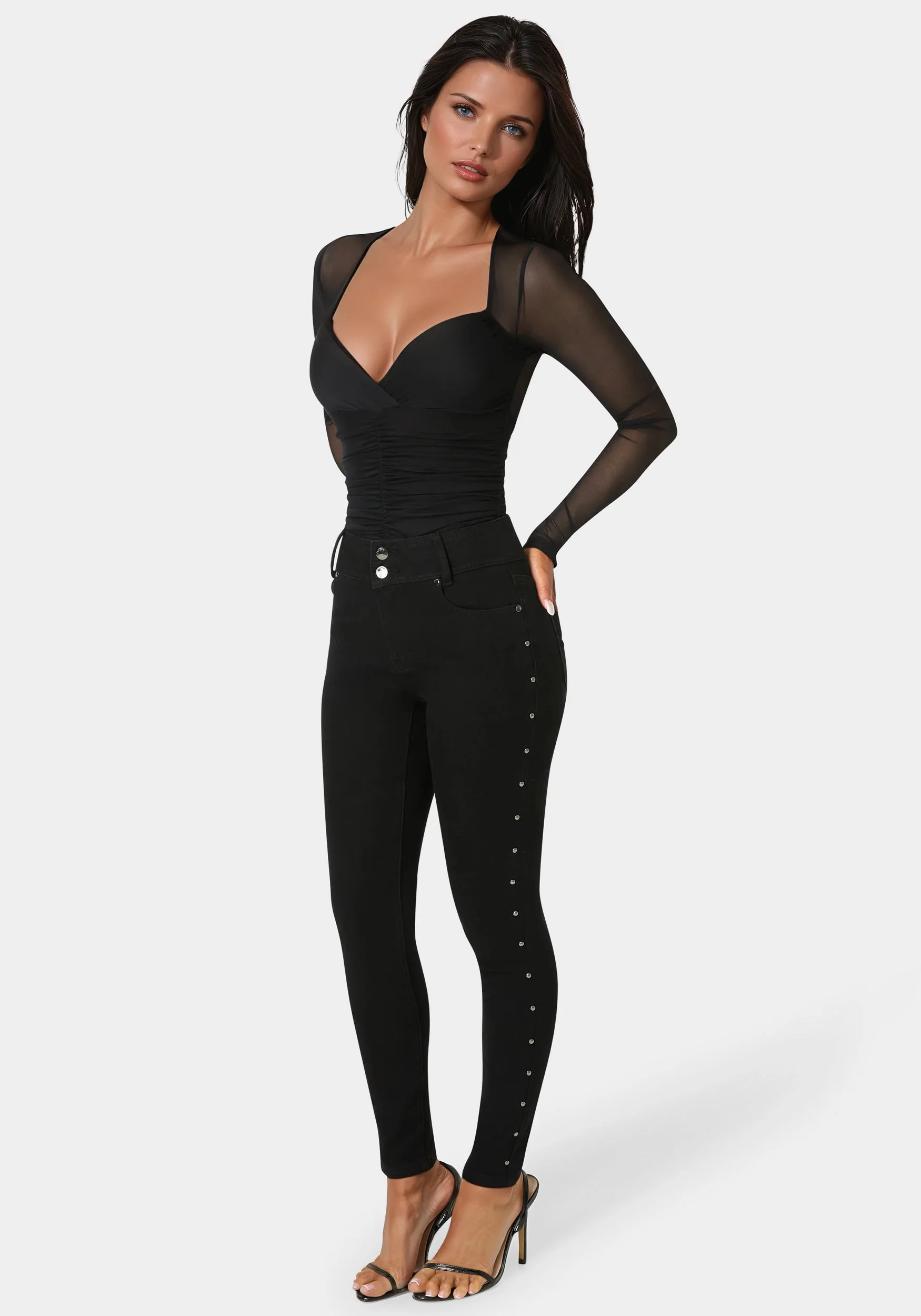 Natural Waist Studded Skinny Leg Jeans - Image 2