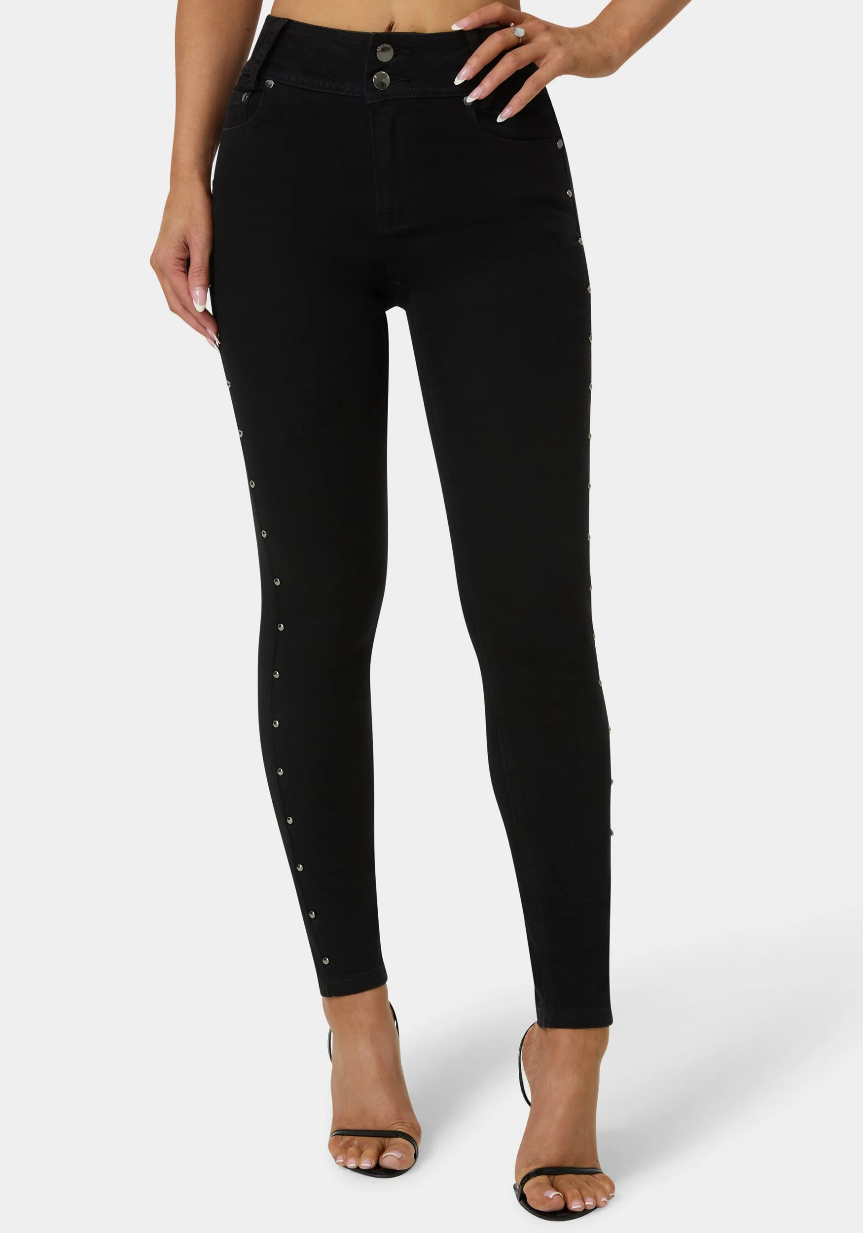 Natural Waist Studded Skinny Leg Jeans - Image 3